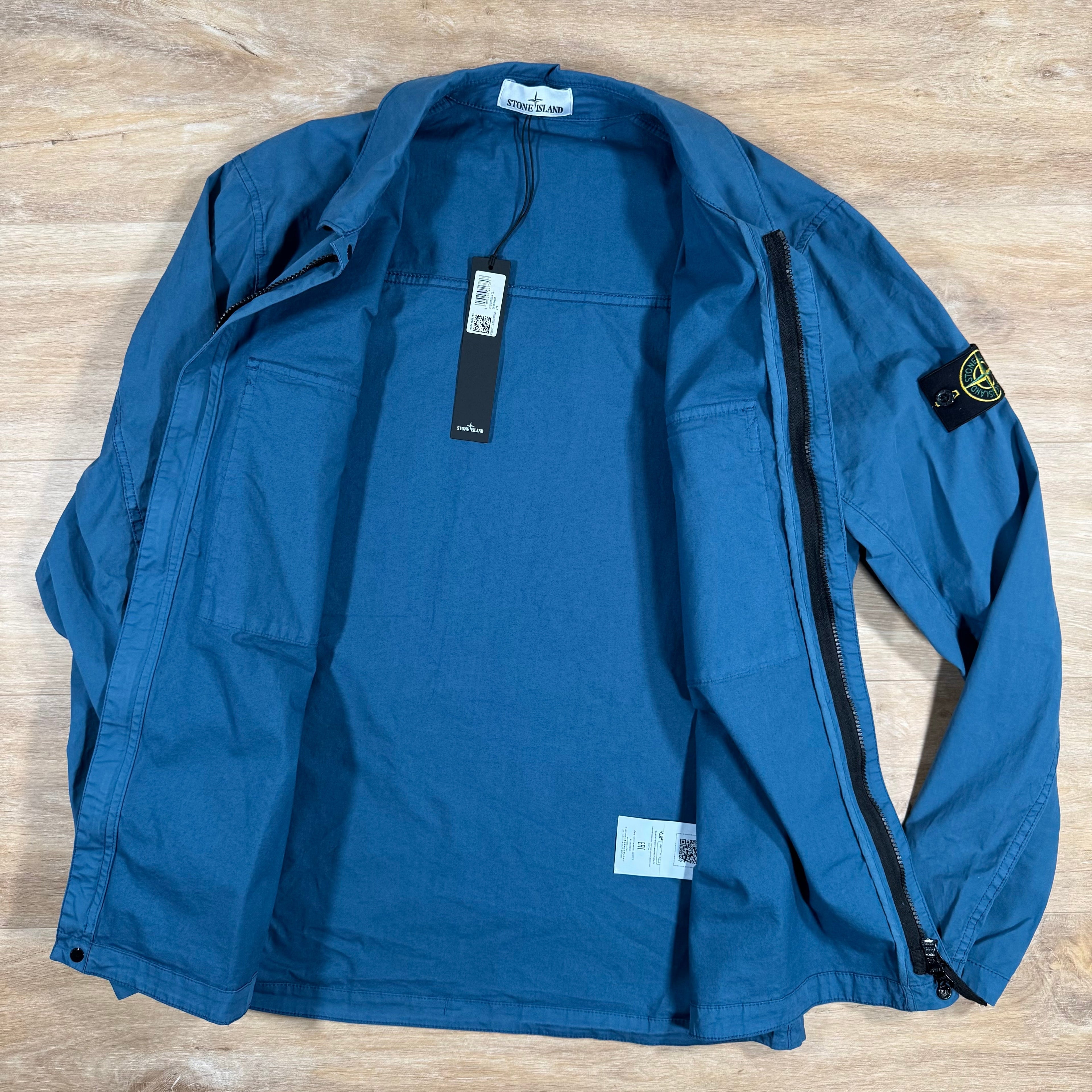 Stone Island Supima Twill Stretch-TC Overshirt in Avio Blue -Usfansport