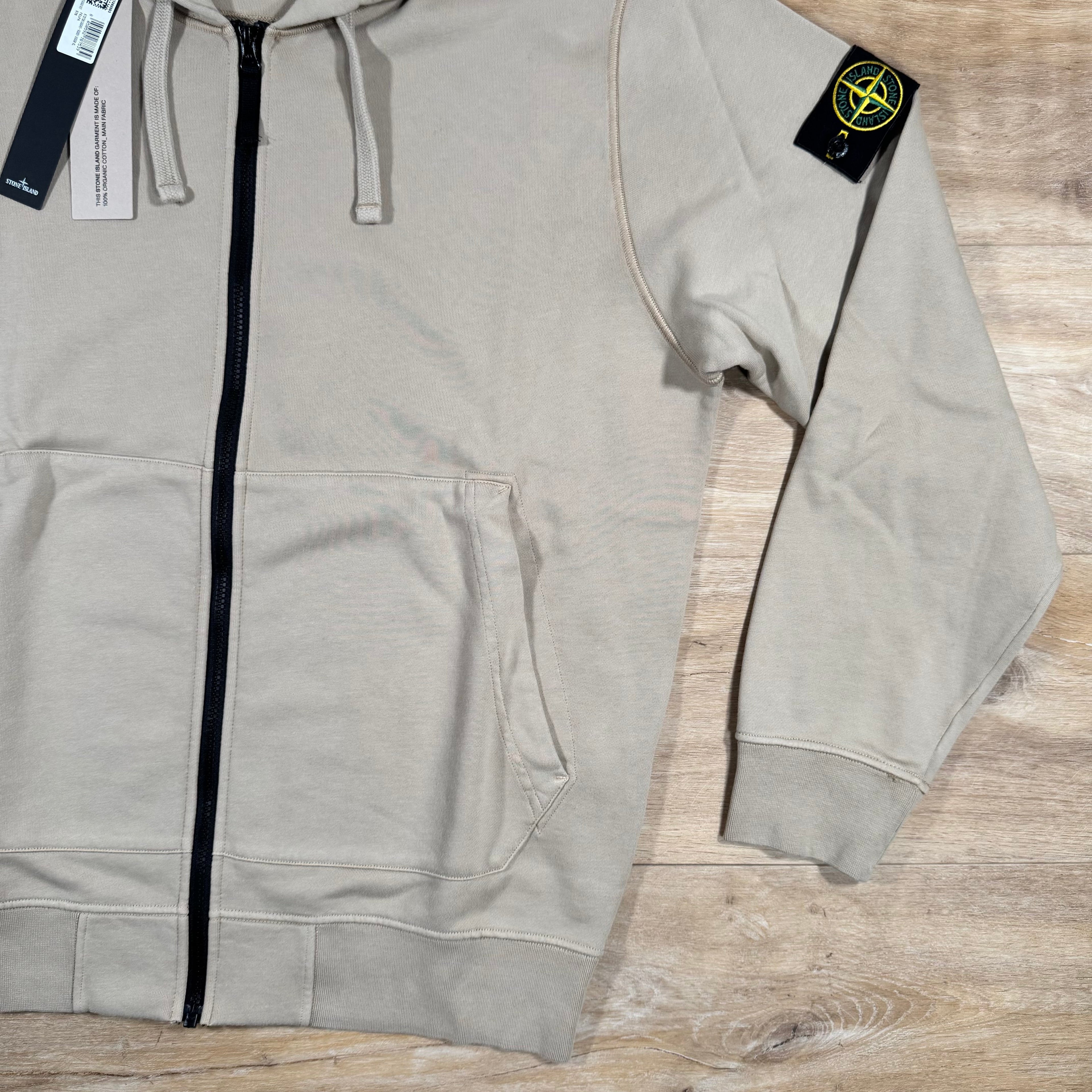 Stone Island Organic Cotton Fleece Zip Hoodie in Desert -Usfansport