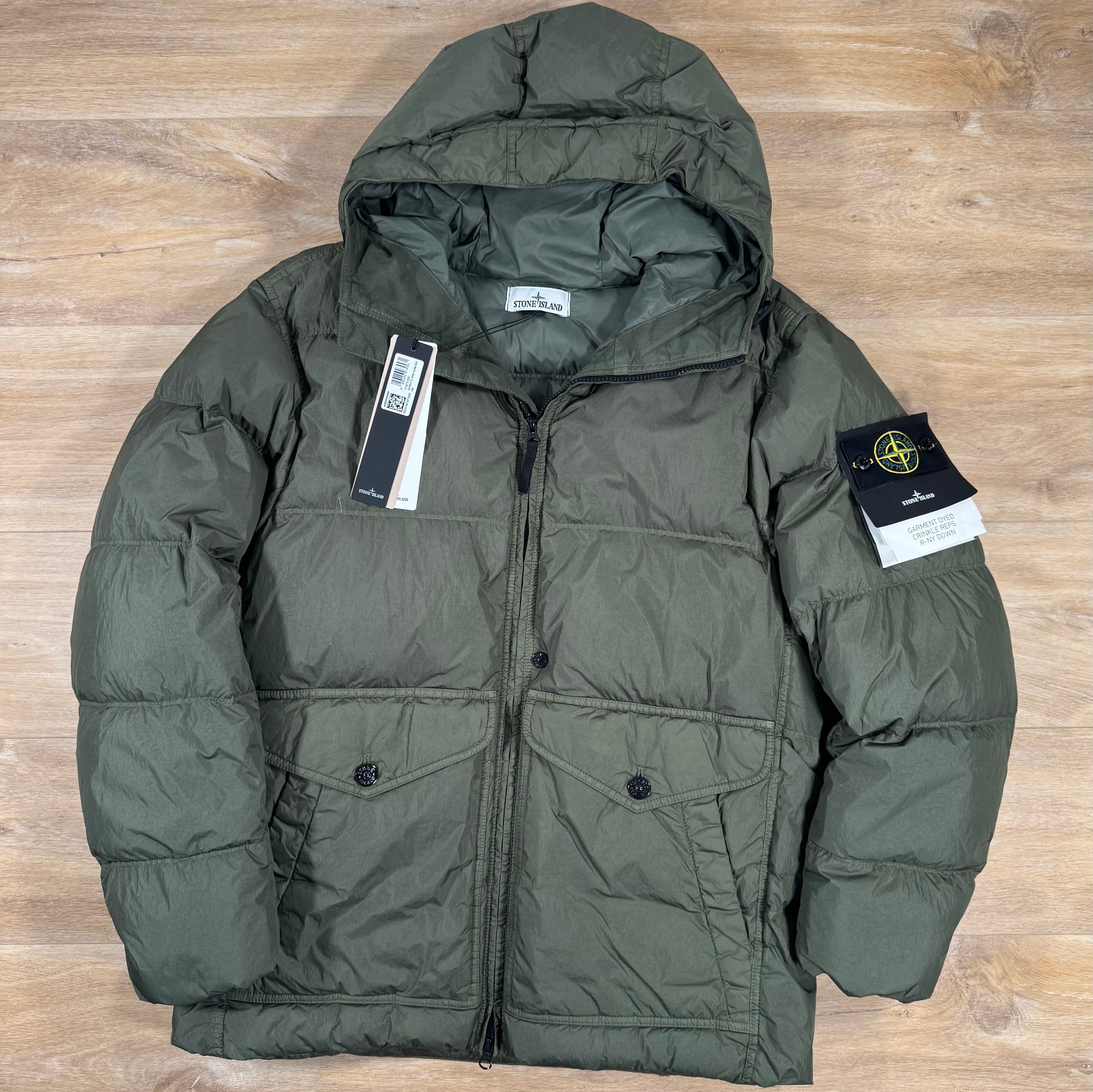 Stone Island Crinkle Reps R-NY Down Parka in Musk Green -Usfansport