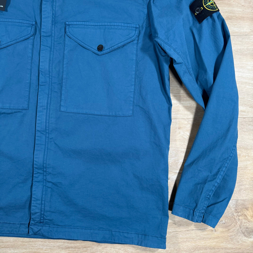 Stone Island Supima Twill Stretch-TC Overshirt in Avio Blue -Usfansport