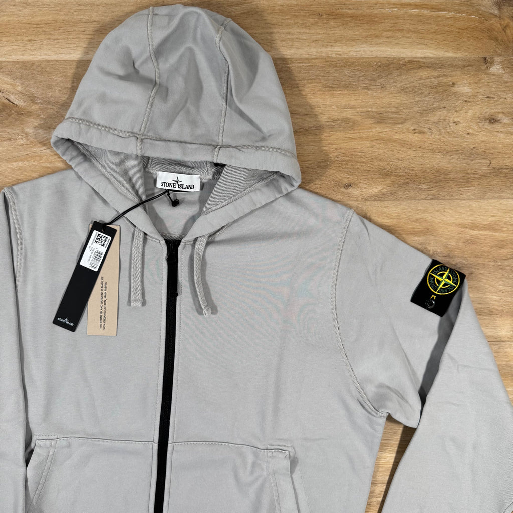 Stone Island Organic Cotton Fleece Zip Hoodie in Pearl Grey -Usfansport