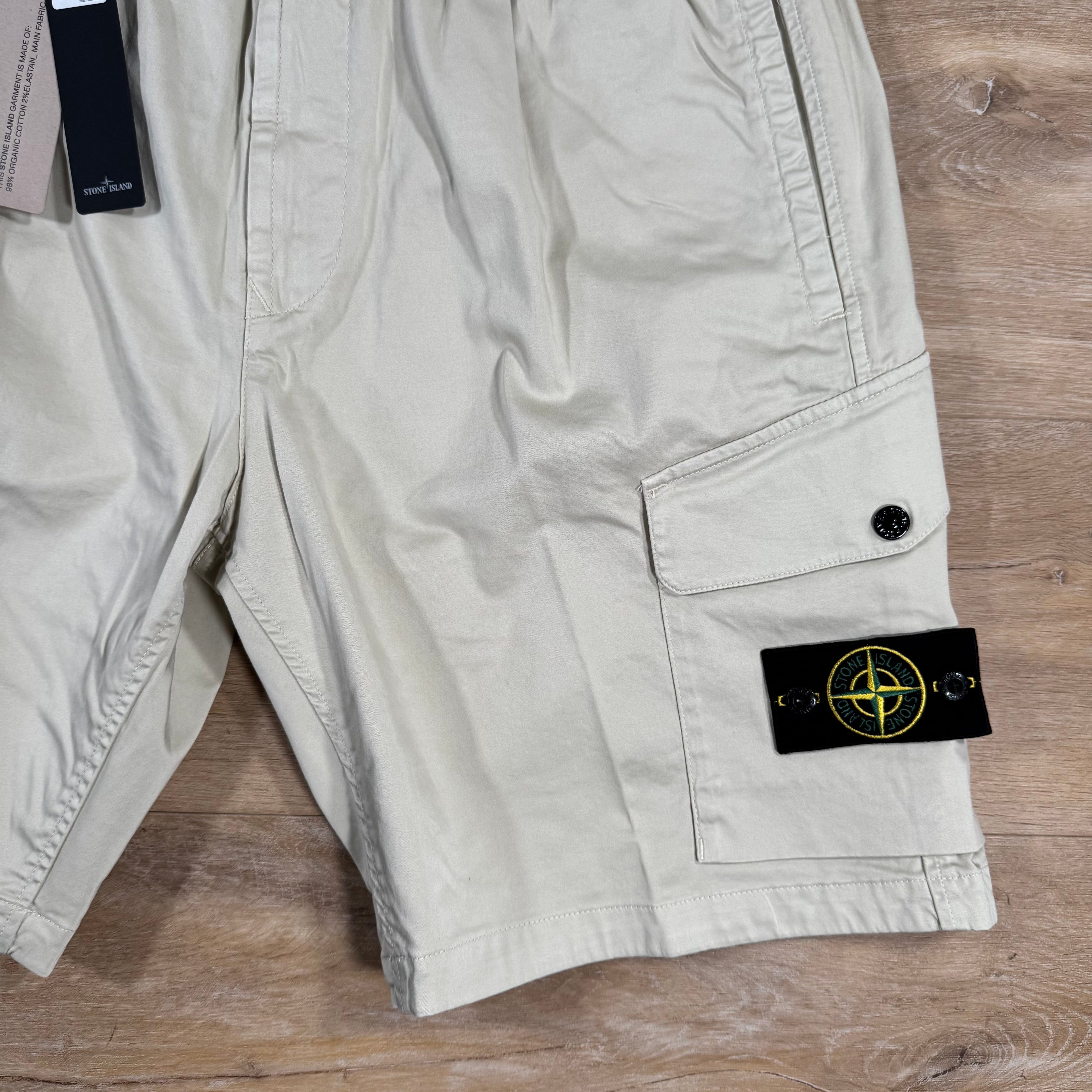 Stone Island Organic Stretch Cotton Cargo Bermuda Shorts in Sand -Usfansport