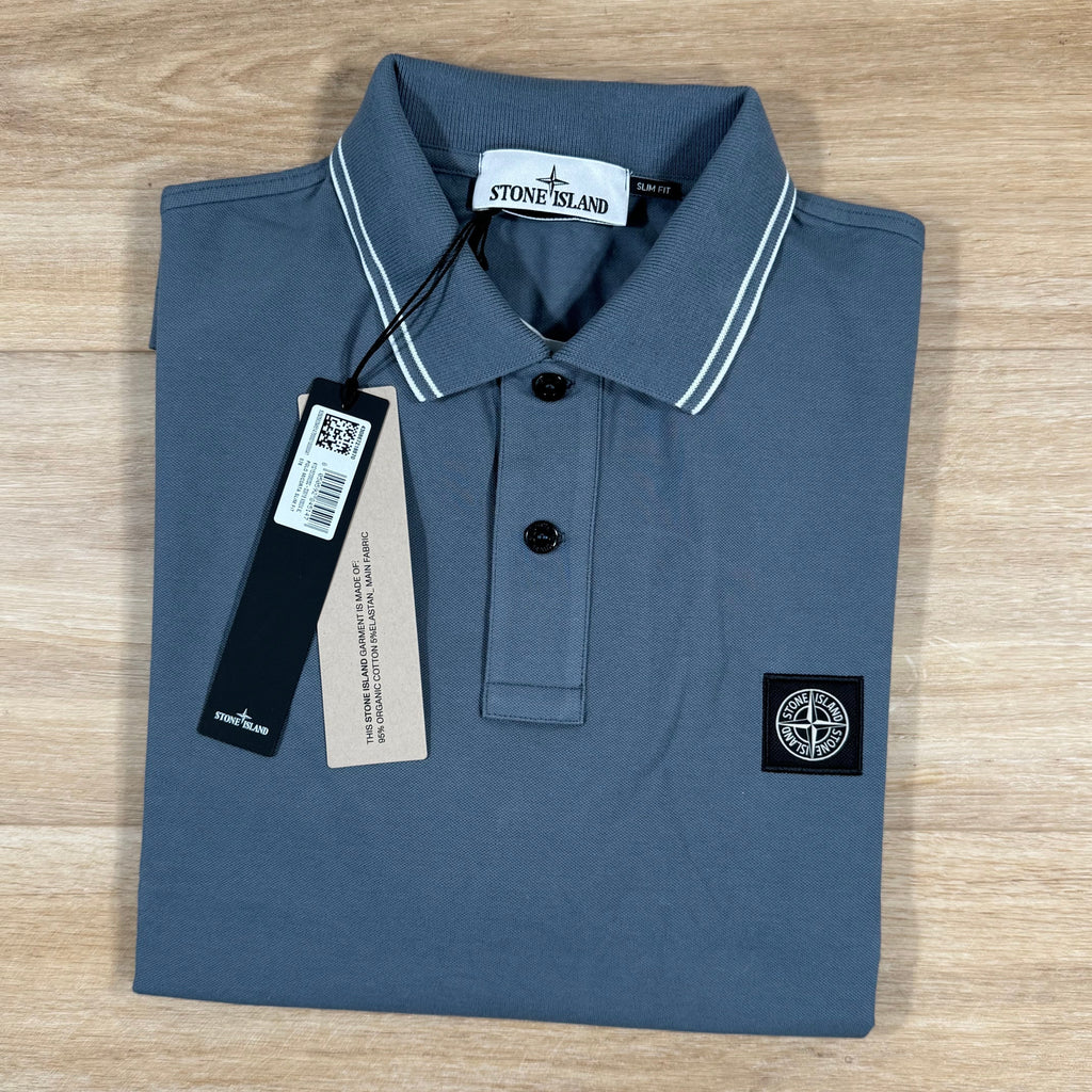 Stone Island Organic Cotton Pique Polo Shirt in Avio Blue -Usfansport