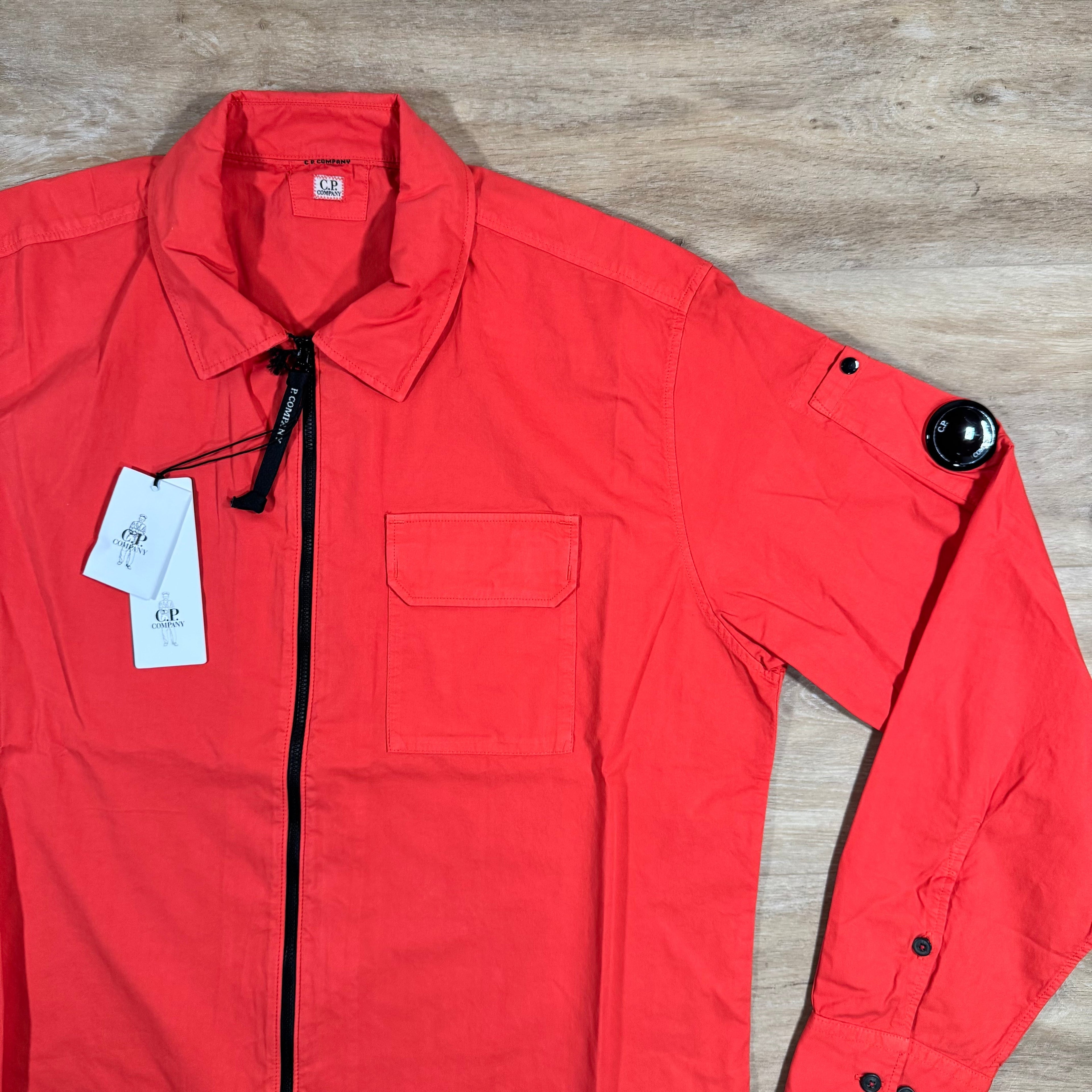 CP Company Organic Gabardine Lens Overshirt in Poinciana Orange -Usfansport