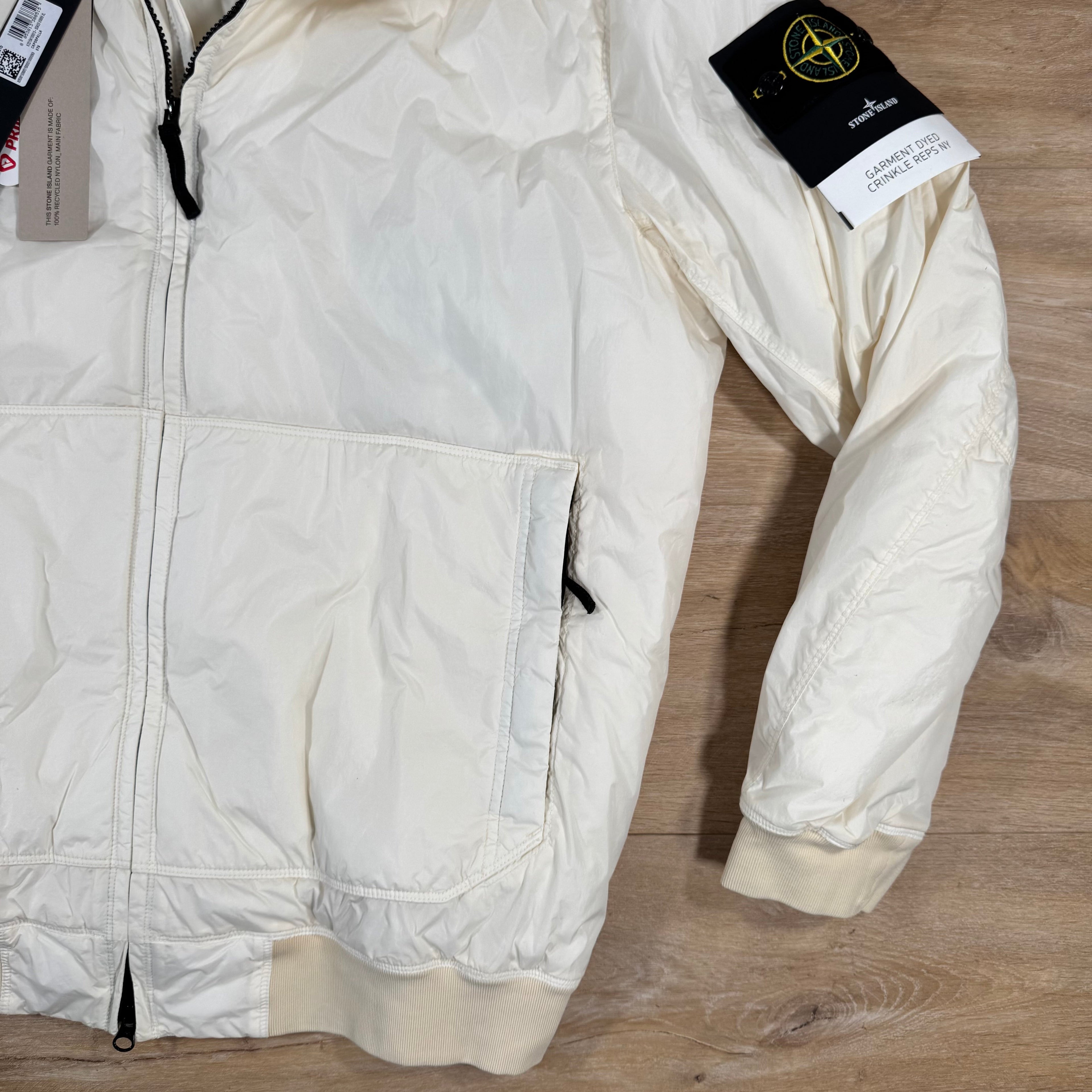 Stone Island Crinkle Reps NY Padded Jacket in Ivory -Usfansport