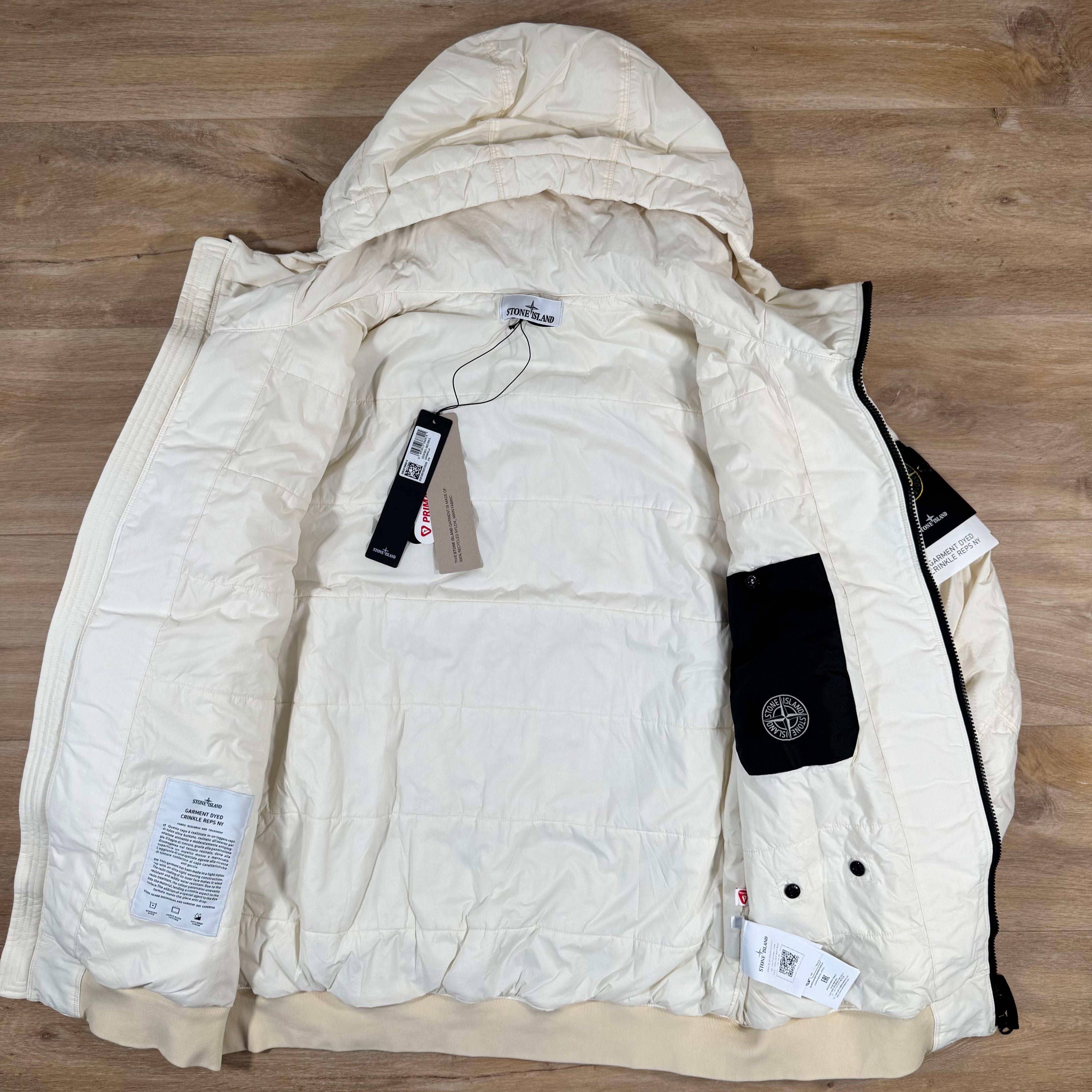 Stone Island Crinkle Reps NY Padded Jacket in Ivory -Usfansport