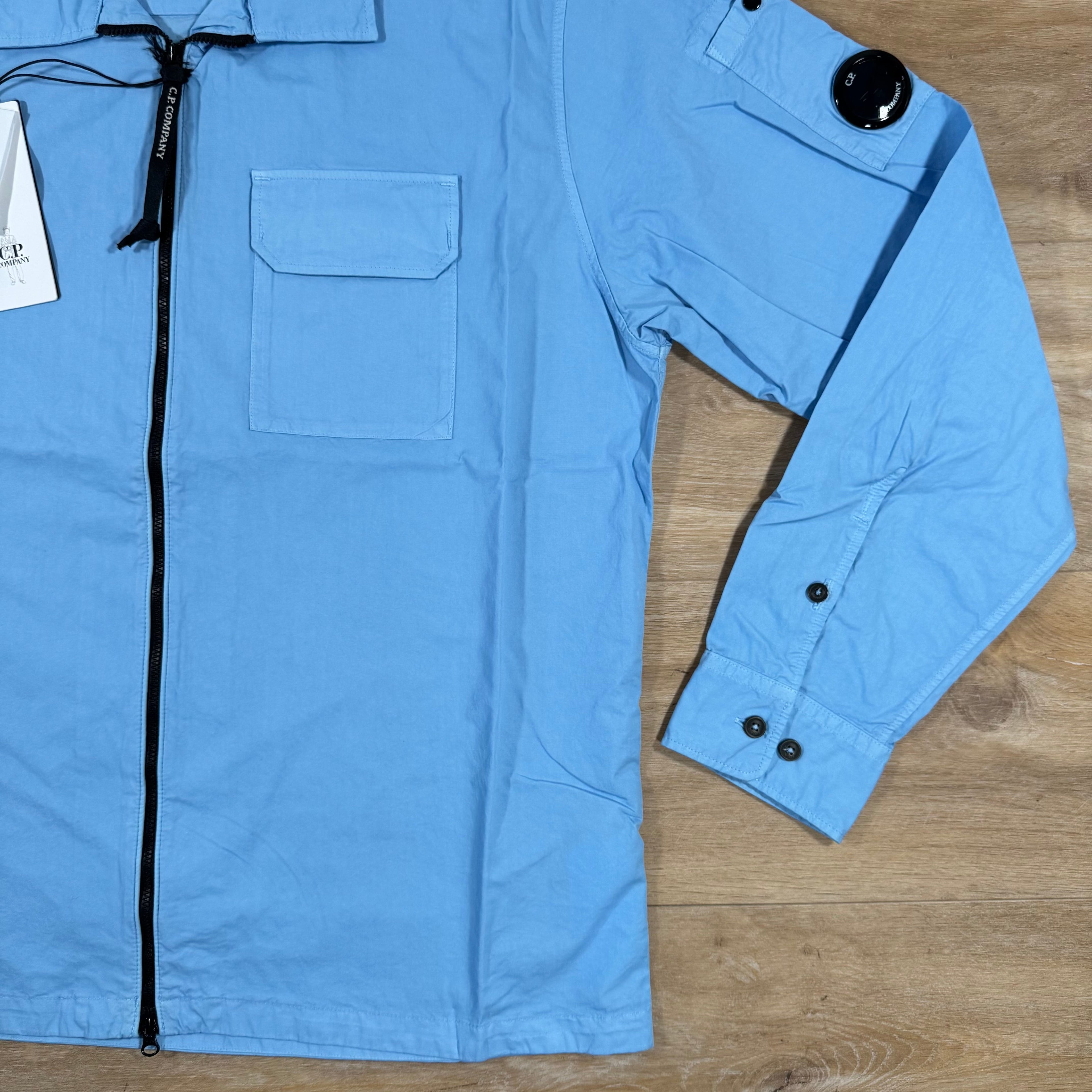 CP Company Organic Gabardine Lens Overshirt in Cerulean - Light Blue -Usfansport