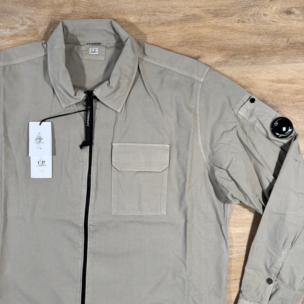 CP Company Organic Gabardine Lens Overshirt in Vintage Khaki -Usfansport