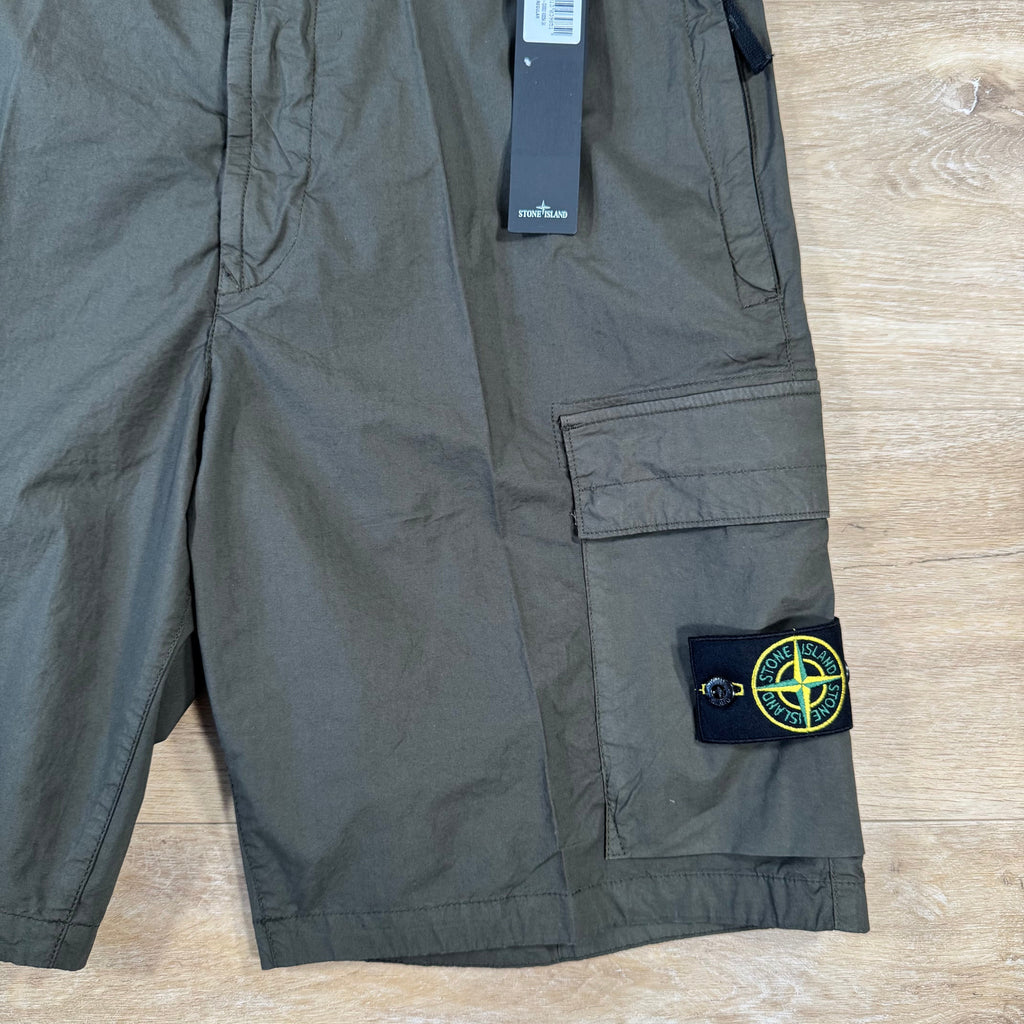 Stone Island Stretch Tela Cargo Bermuda Shorts in Military Green -Usfansport