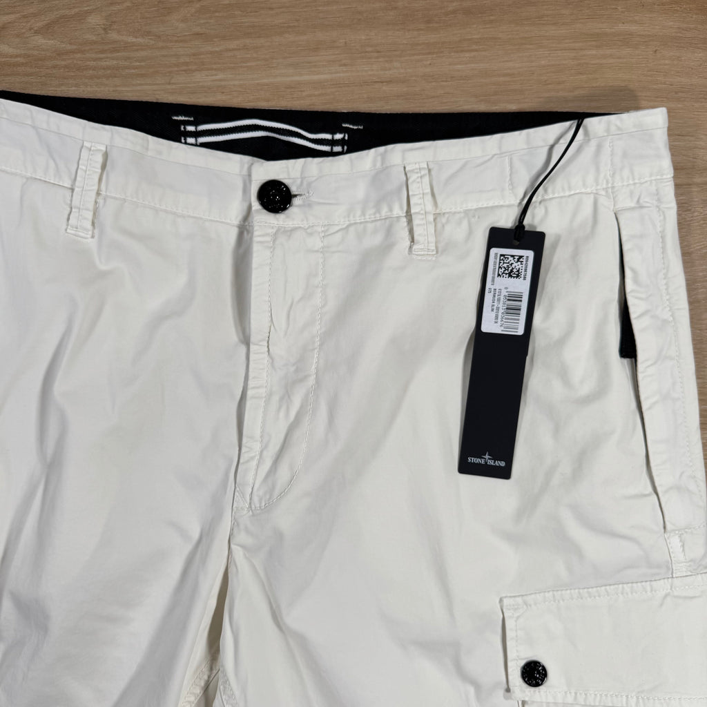 Stone Island Supima Twill Stretch-TC Cargo Bermuda Shorts in Ivory -Usfansport