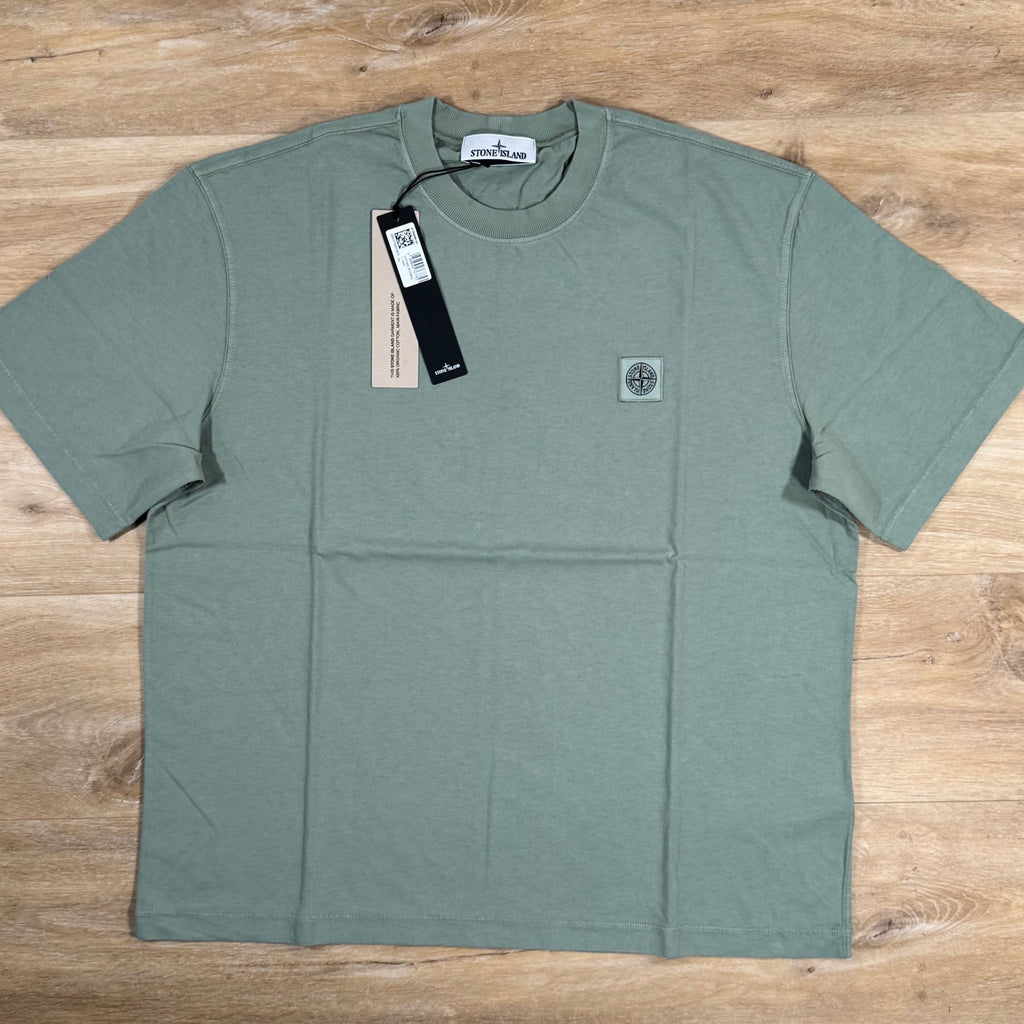 Stone Island Combed Organic Cotton Patch Logo T-Shirt in Sage Green -Usfansport