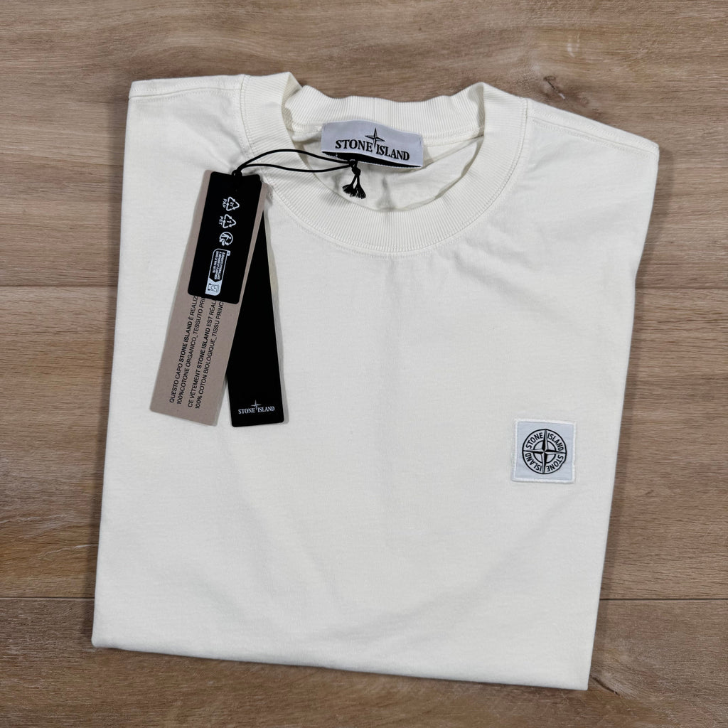 Stone Island Combed Organic Cotton Patch Logo T-Shirt in Ivory -Usfansport