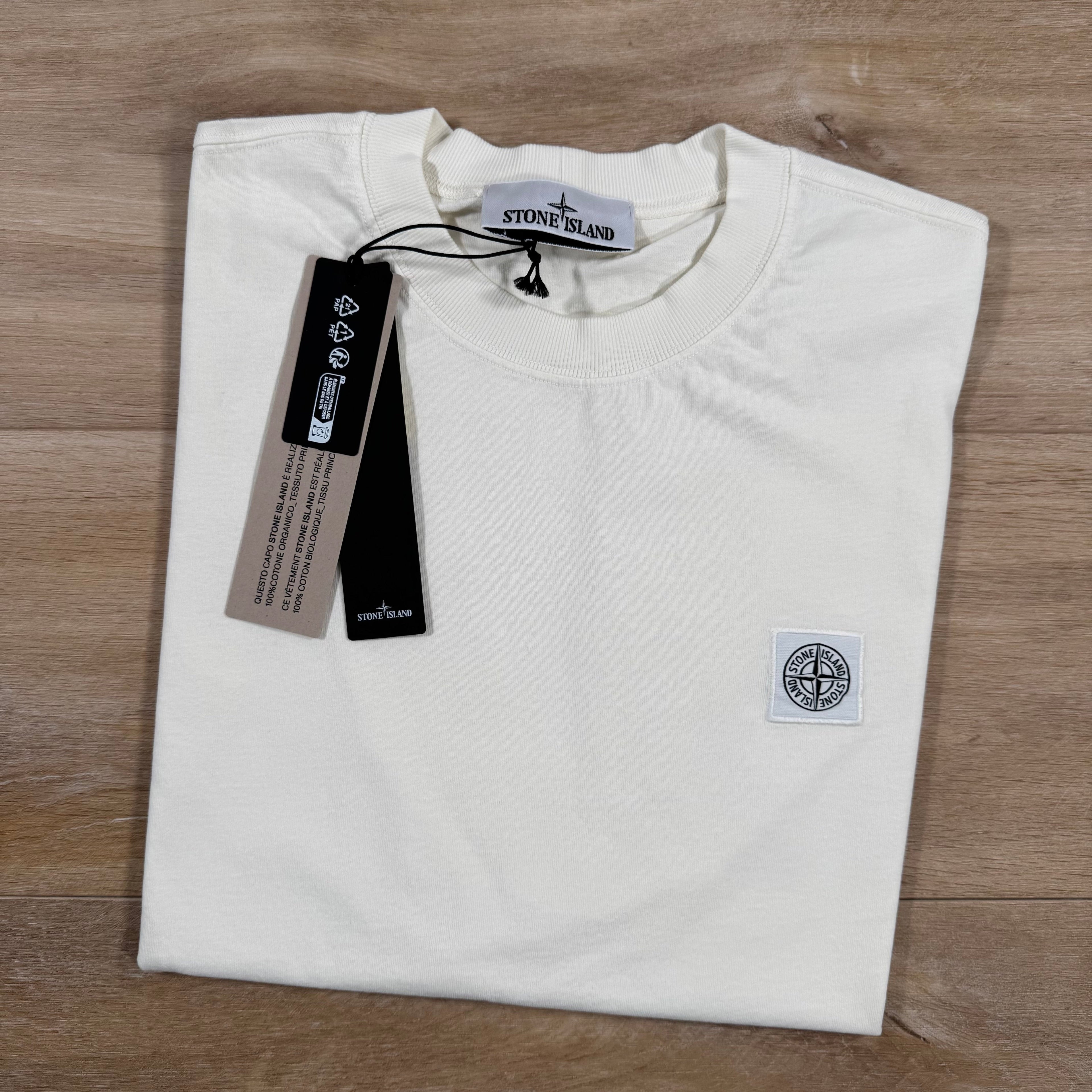 Stone Island Combed Organic Cotton Patch Logo T-Shirt in Ivory -Usfansport