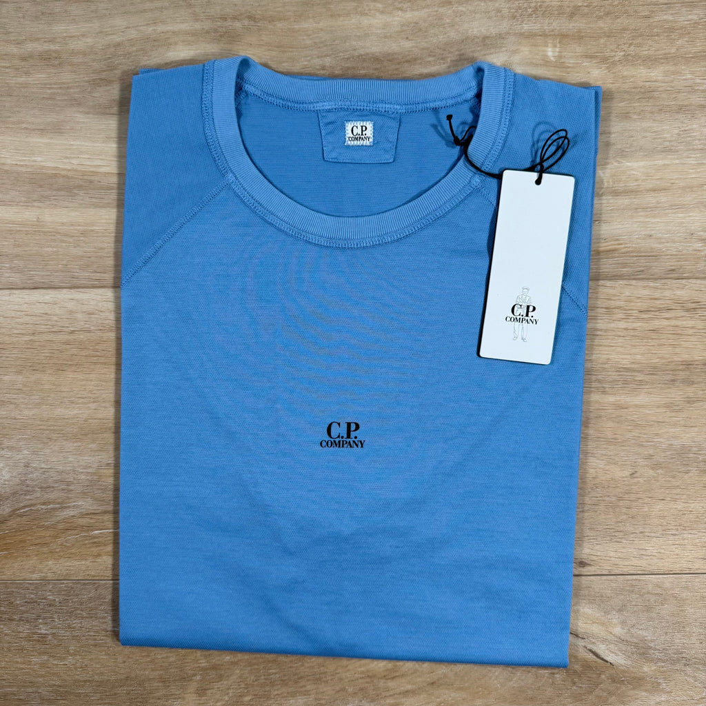 CP Company Micronet Jersey Raglan Logo T-Shirt in Pacific Coast - Light Blue -Usfansport