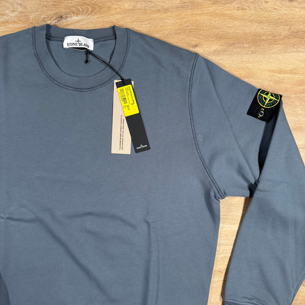 Stone Island Organic Cotton Fleece Sweatshirt in Avio Blue -Usfansport