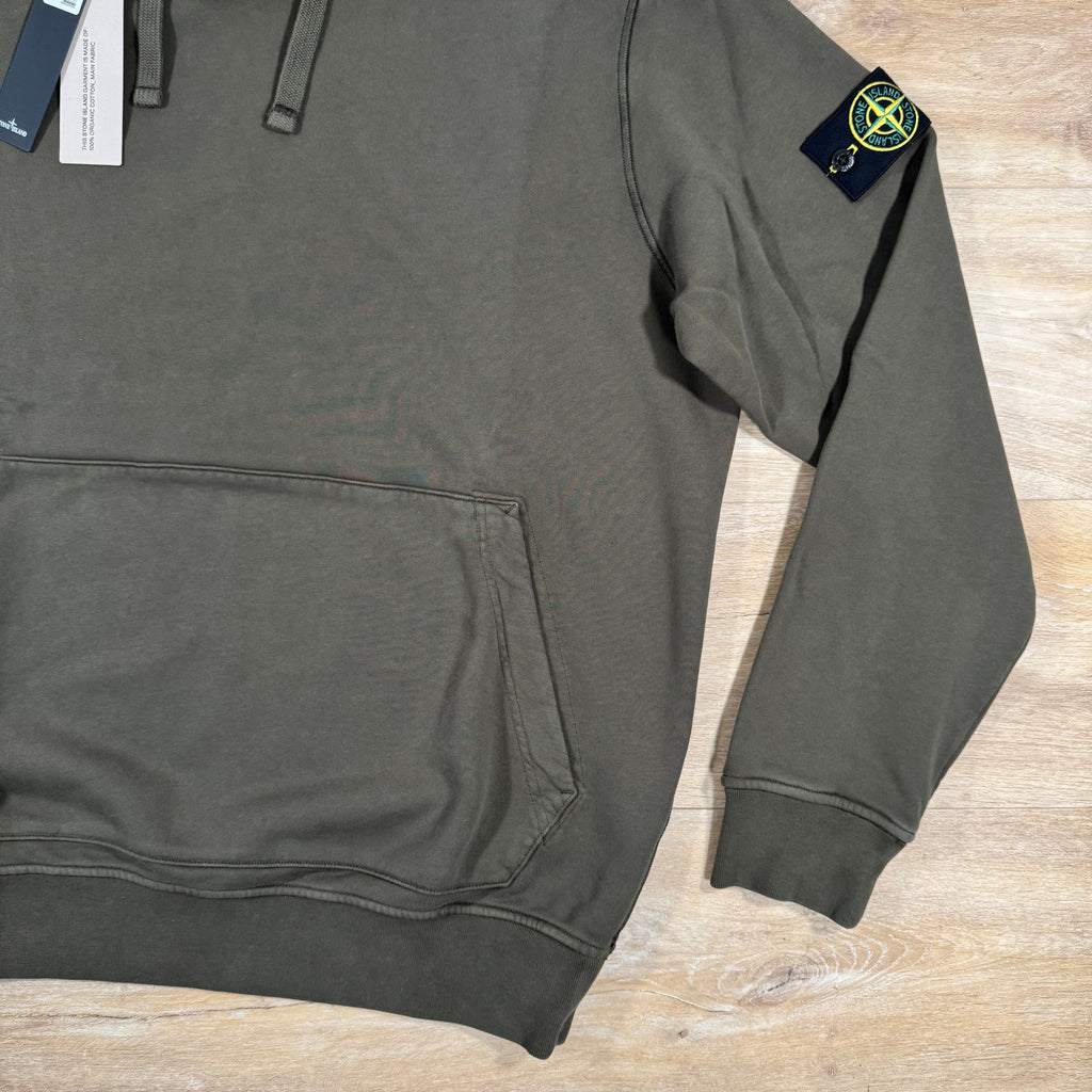 Stone Island Organic Cotton Fleece Pullover Hoodie in Military Green -Usfansport