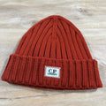 CP Company Extra Fine Merino Wool Logo Beanie in Bombay Brown -Usfansport