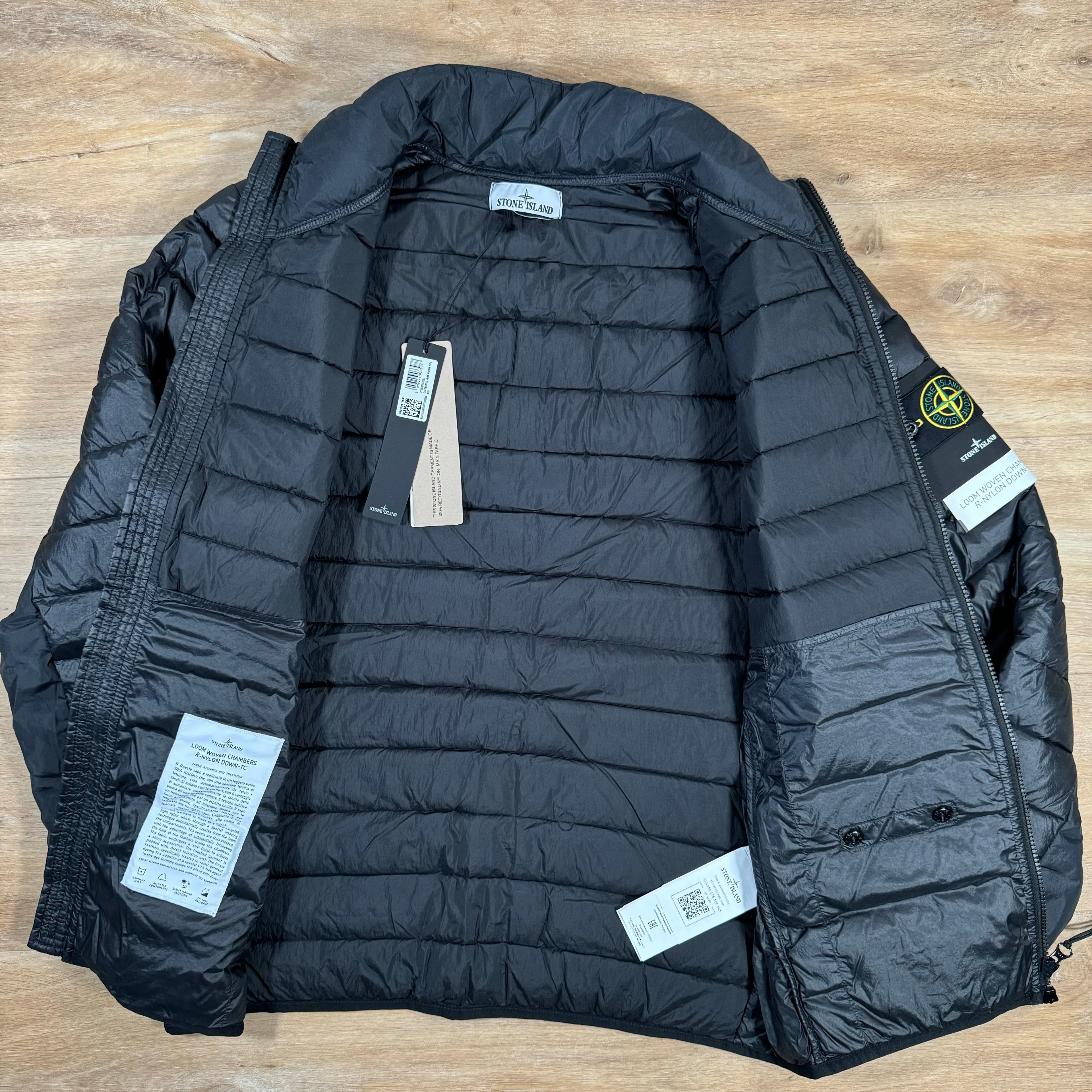 Stone Island Loom Woven Chambers Nylon Down-TC Jacket in Black -Usfansport
