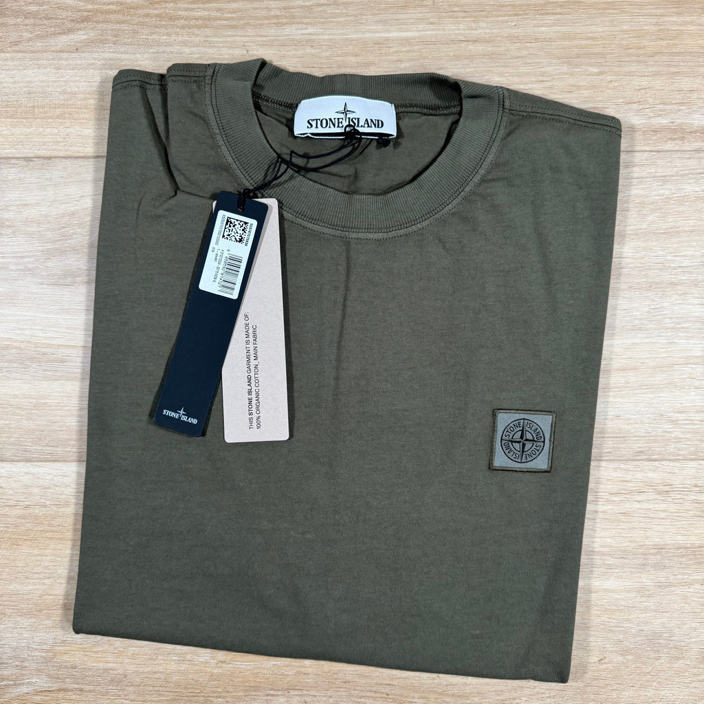 Stone Island Combed Organic Cotton Patch Logo T-Shirt in Military Green -Usfansport