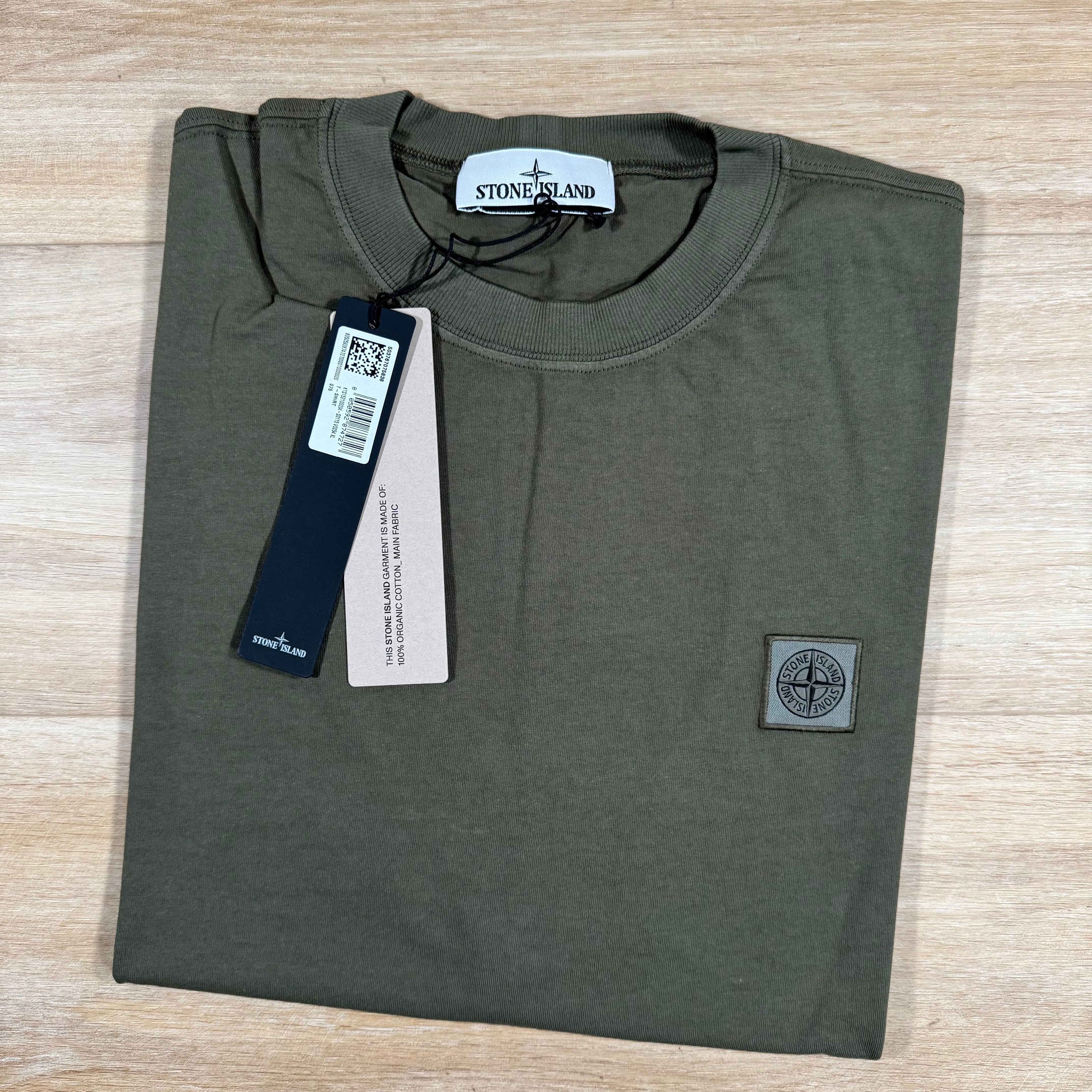 Stone Island Combed Organic Cotton Patch Logo T-Shirt in Military Green -Usfansport