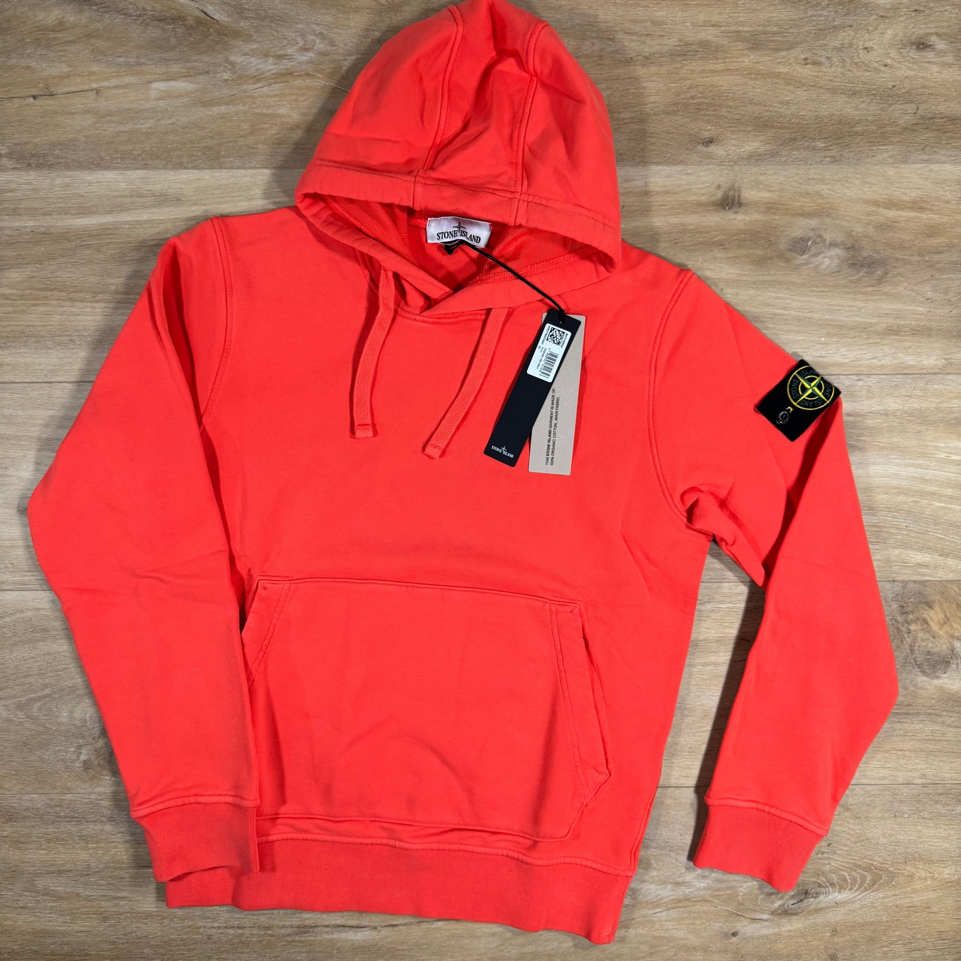 Stone Island Organic Cotton Fleece Pullover Hoodie in Papaya -Usfansport