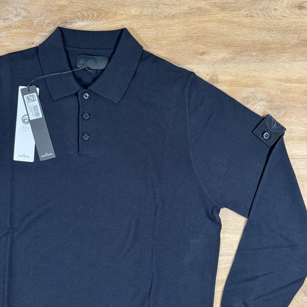 Stone Island Light Pure Wool Long-Sleeved Ghost Polo Shirt in Navy -Usfansport