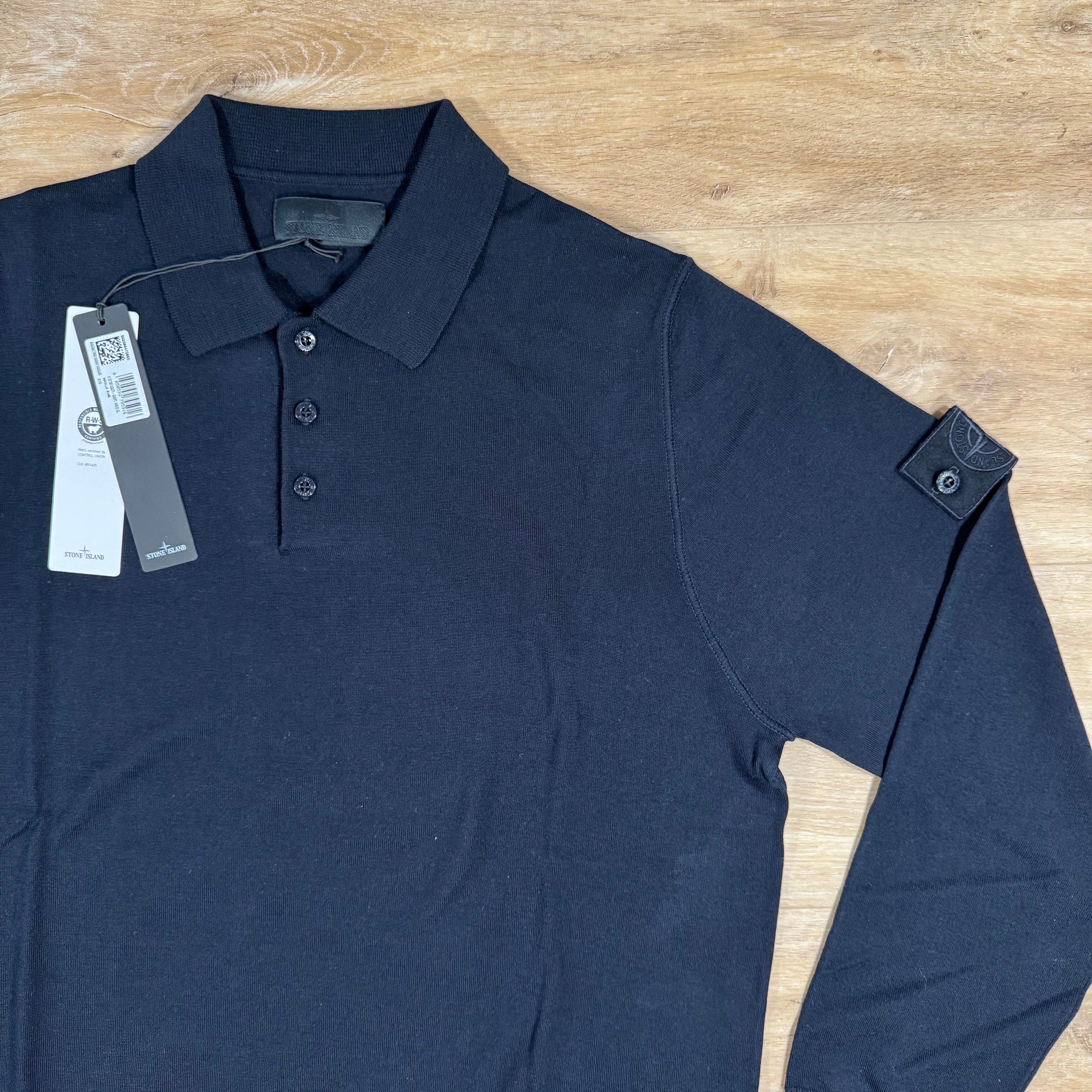 Stone Island Light Pure Wool Long-Sleeved Ghost Polo Shirt in Navy -Usfansport