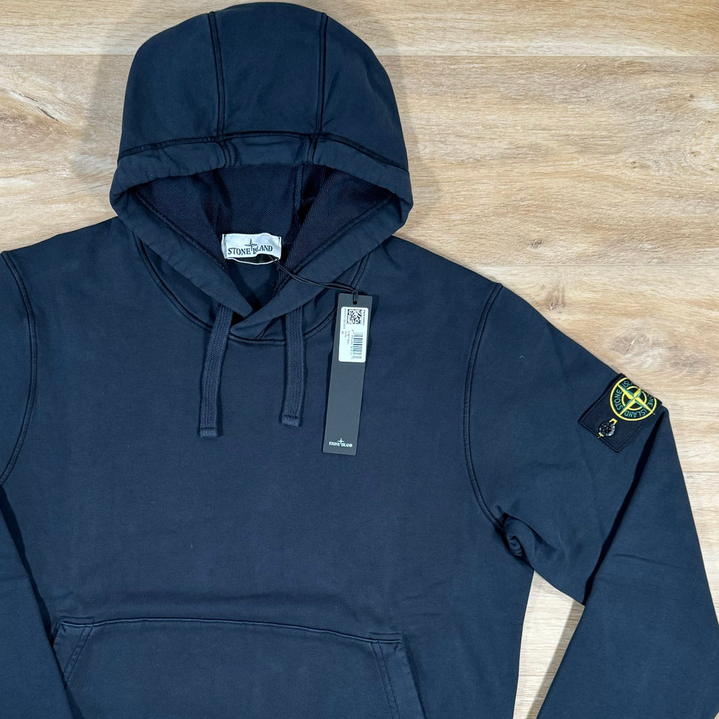 Stone Island Organic Cotton Fleece Pullover Hoodie in Navy -Usfansport