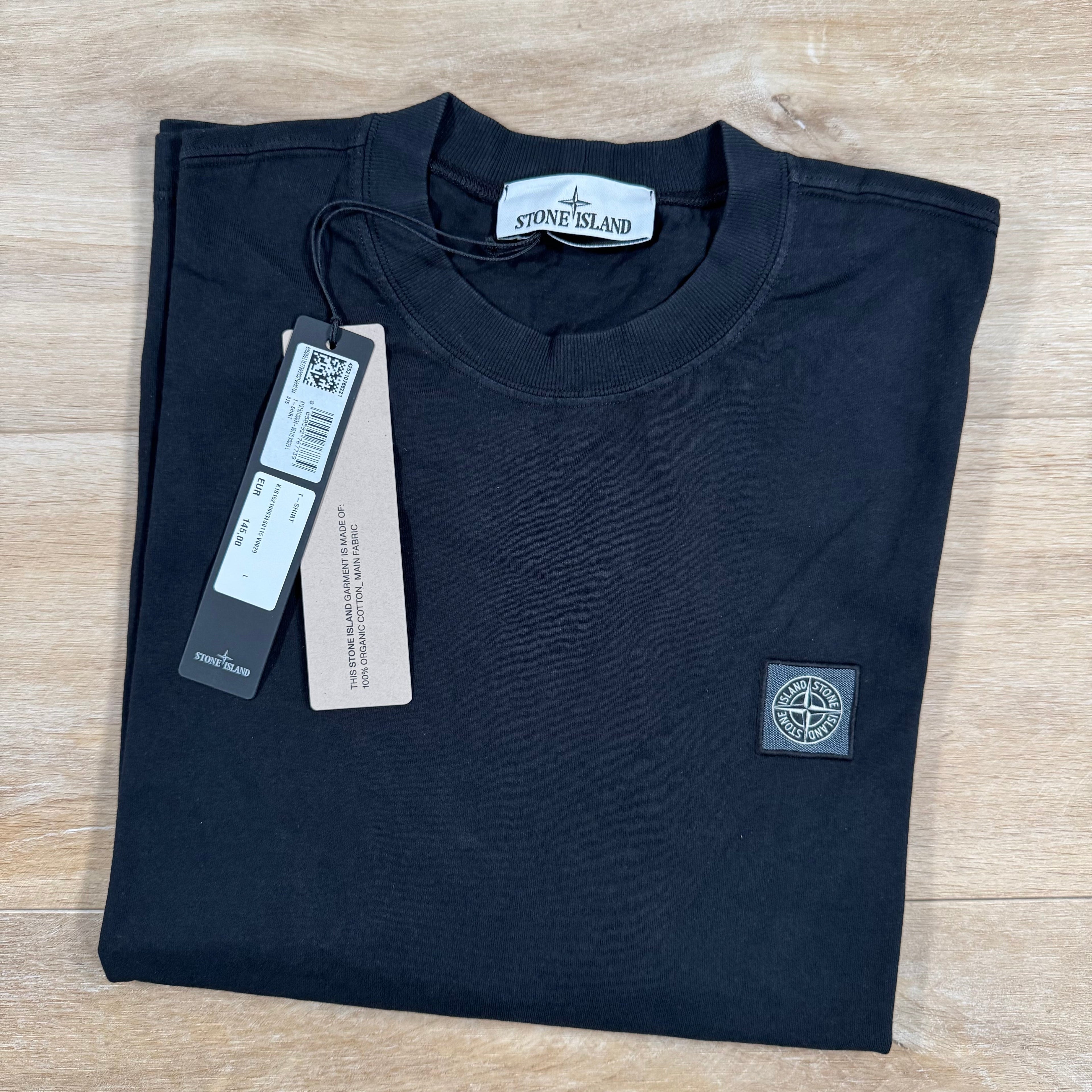 Stone Island Combed Organic Cotton Patch Logo T-Shirt in Black -Usfansport