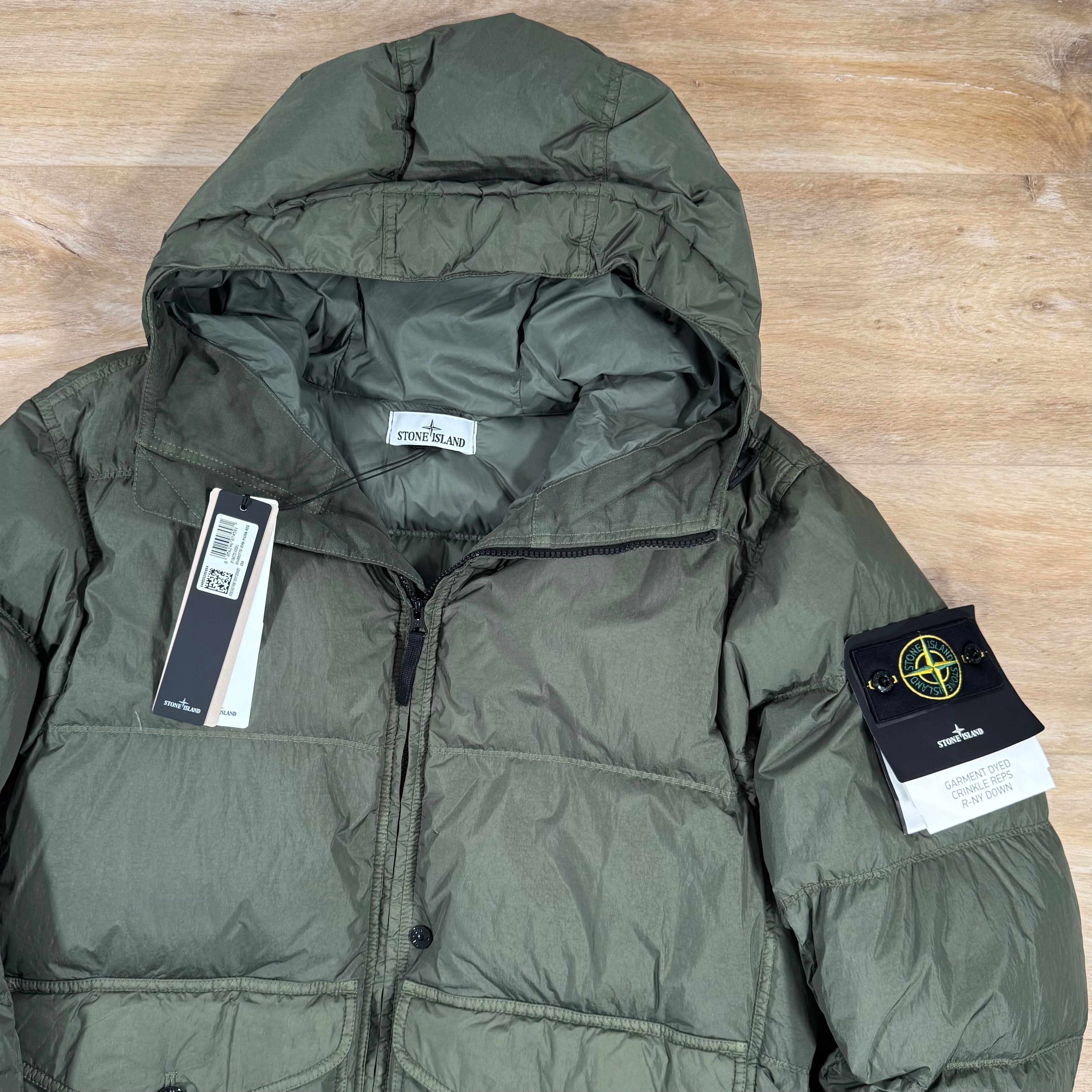 Stone Island Crinkle Reps R-NY Down Parka in Musk Green -Usfansport