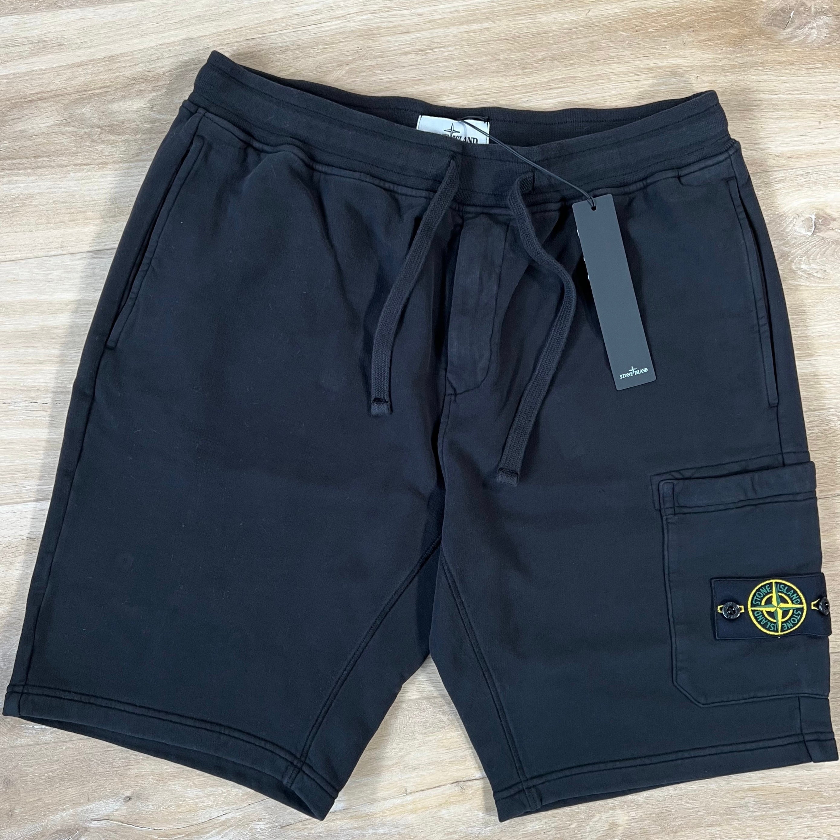 Stone Island Organic Cotton Fleece Shorts in Black -Usfansport