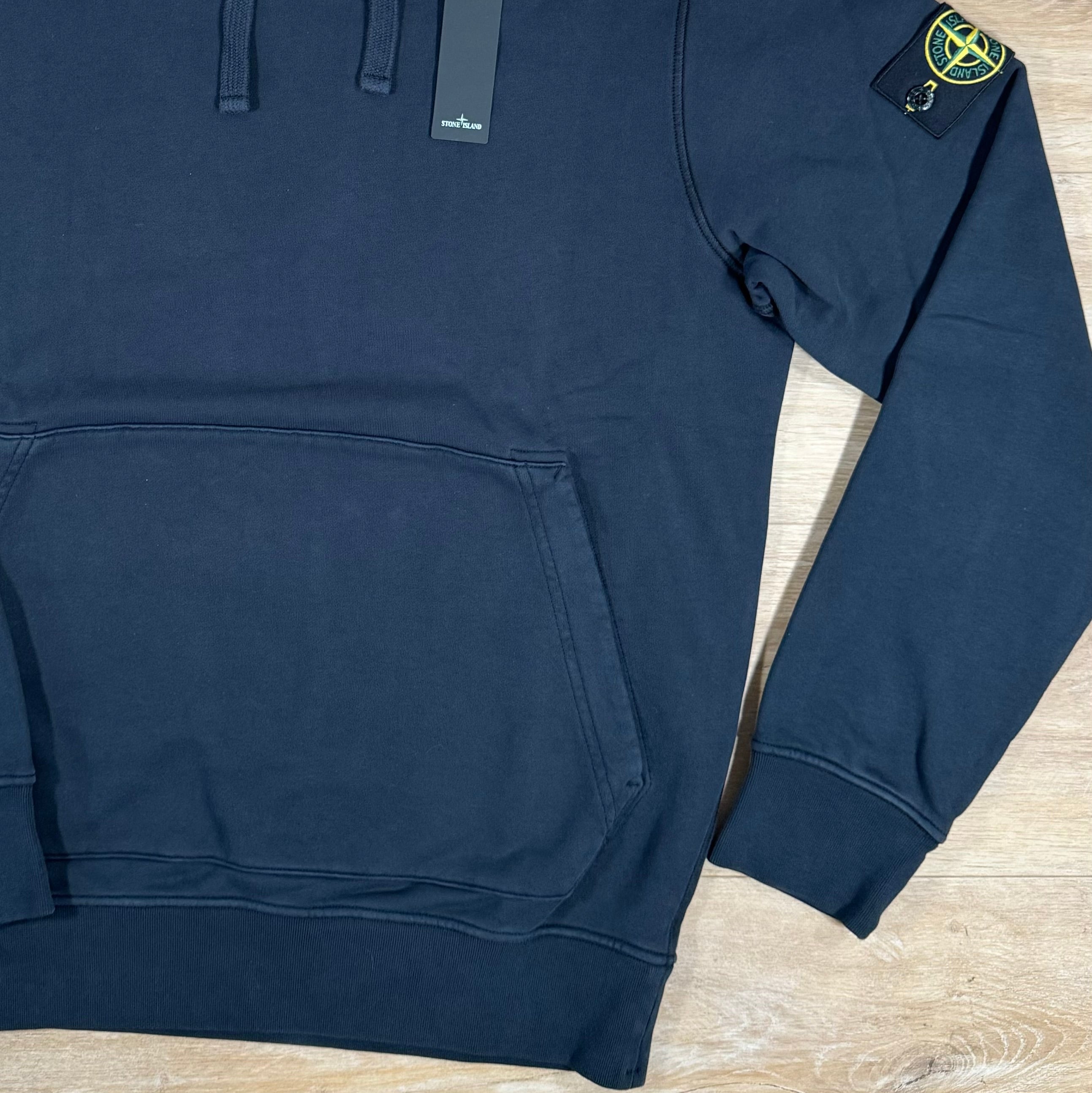 Stone Island Organic Cotton Fleece Pullover Hoodie in Navy -Usfansport