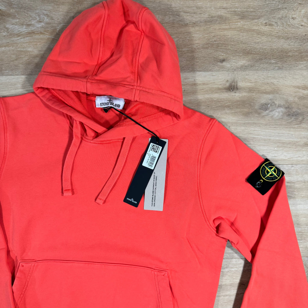 Stone Island Organic Cotton Fleece Pullover Hoodie in Papaya -Usfansport