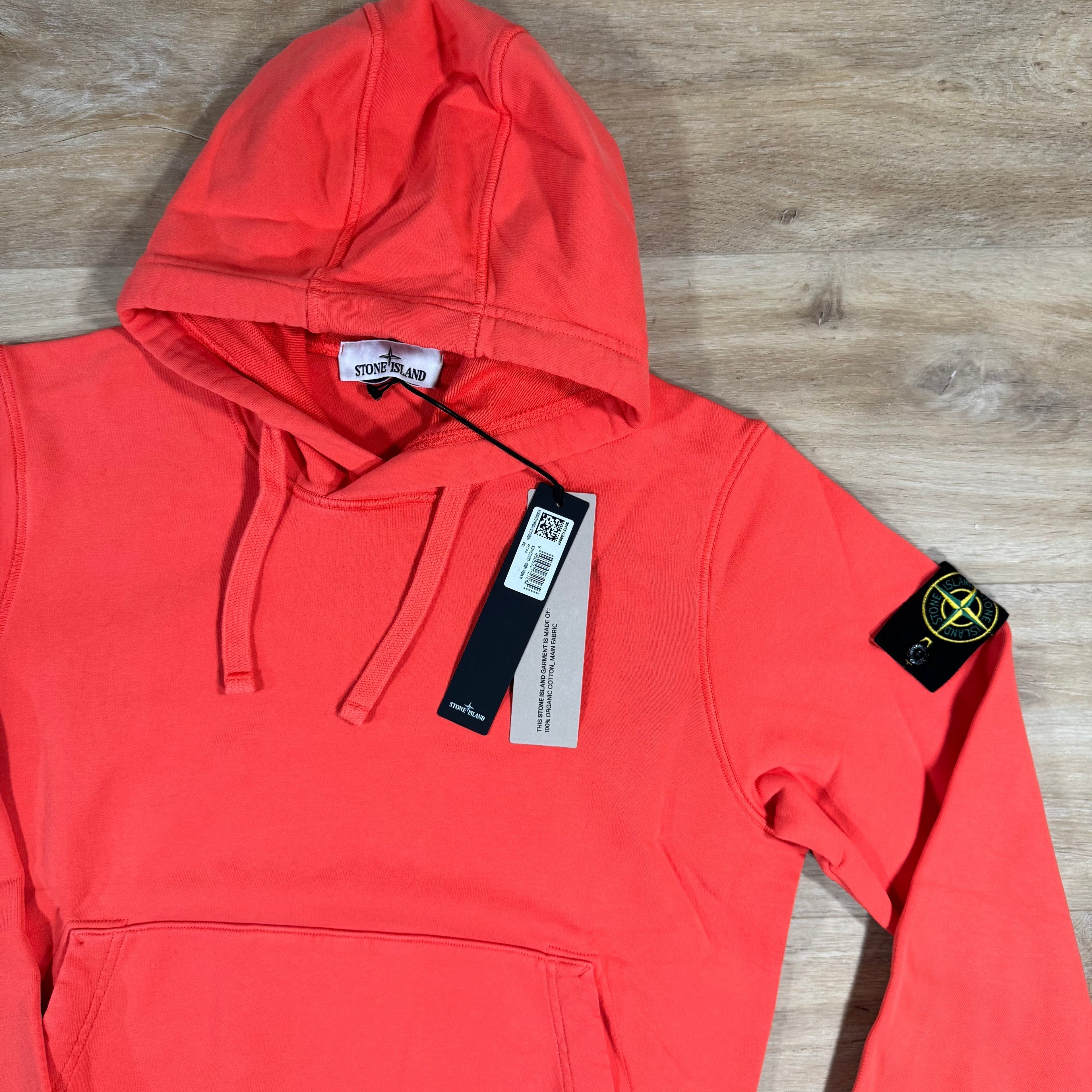 Stone Island Organic Cotton Fleece Pullover Hoodie in Papaya -Usfansport