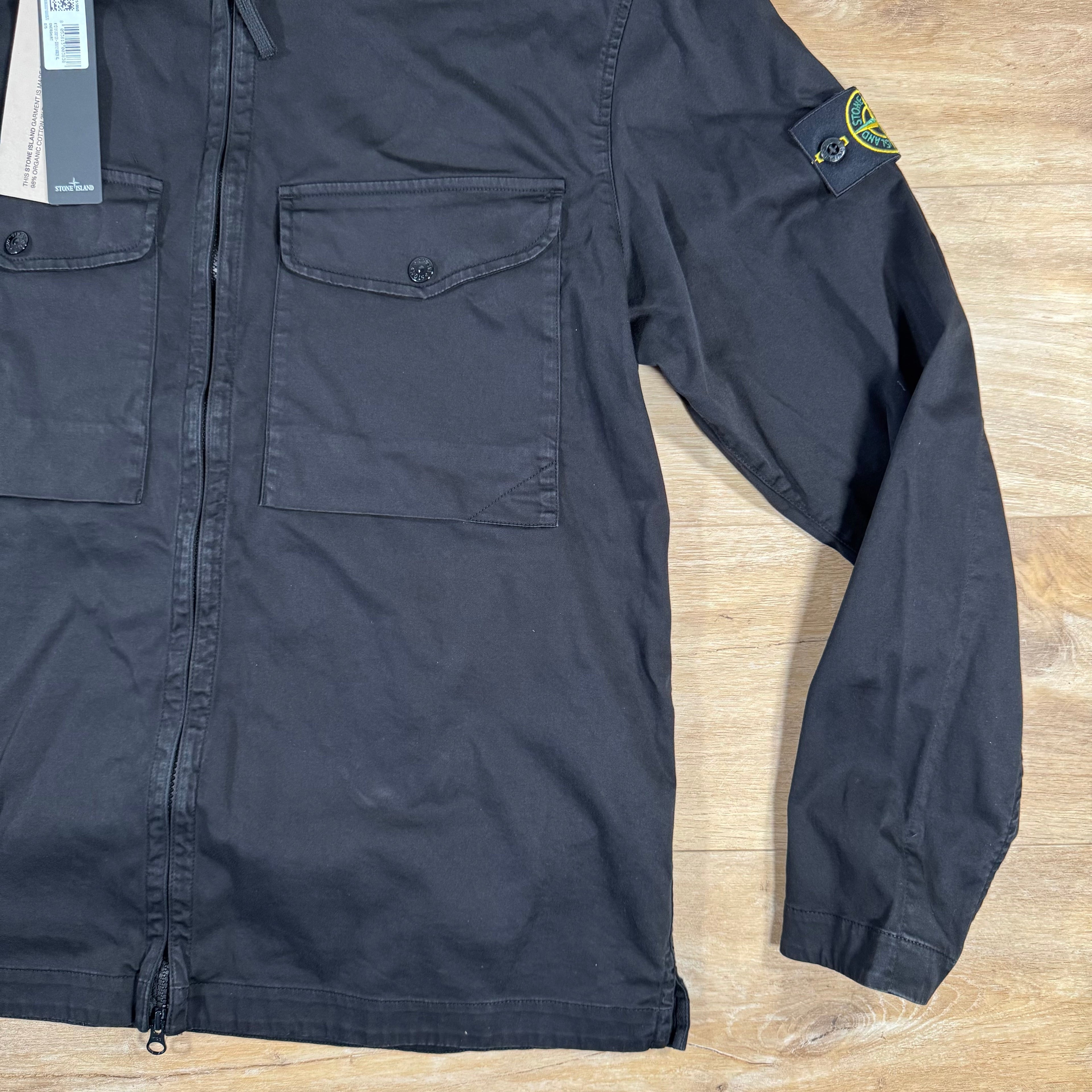 Stone Island Organic Stretch Cotton Overshirt in Black -Usfansport