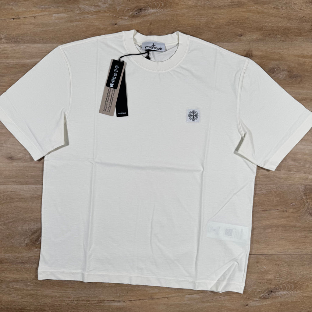 Stone Island Combed Organic Cotton Patch Logo T-Shirt in Ivory -Usfansport