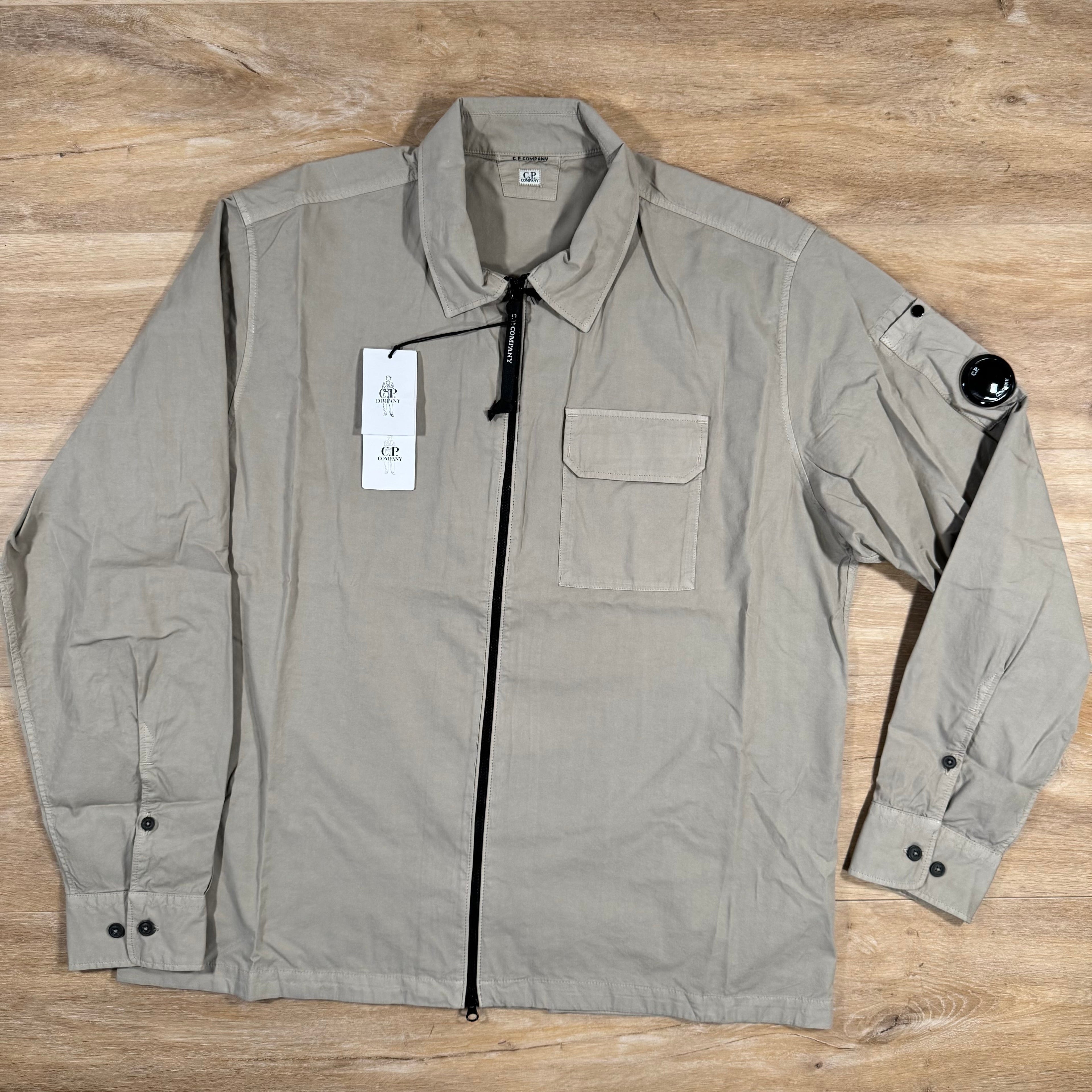 CP Company Organic Gabardine Lens Overshirt in Vintage Khaki -Usfansport