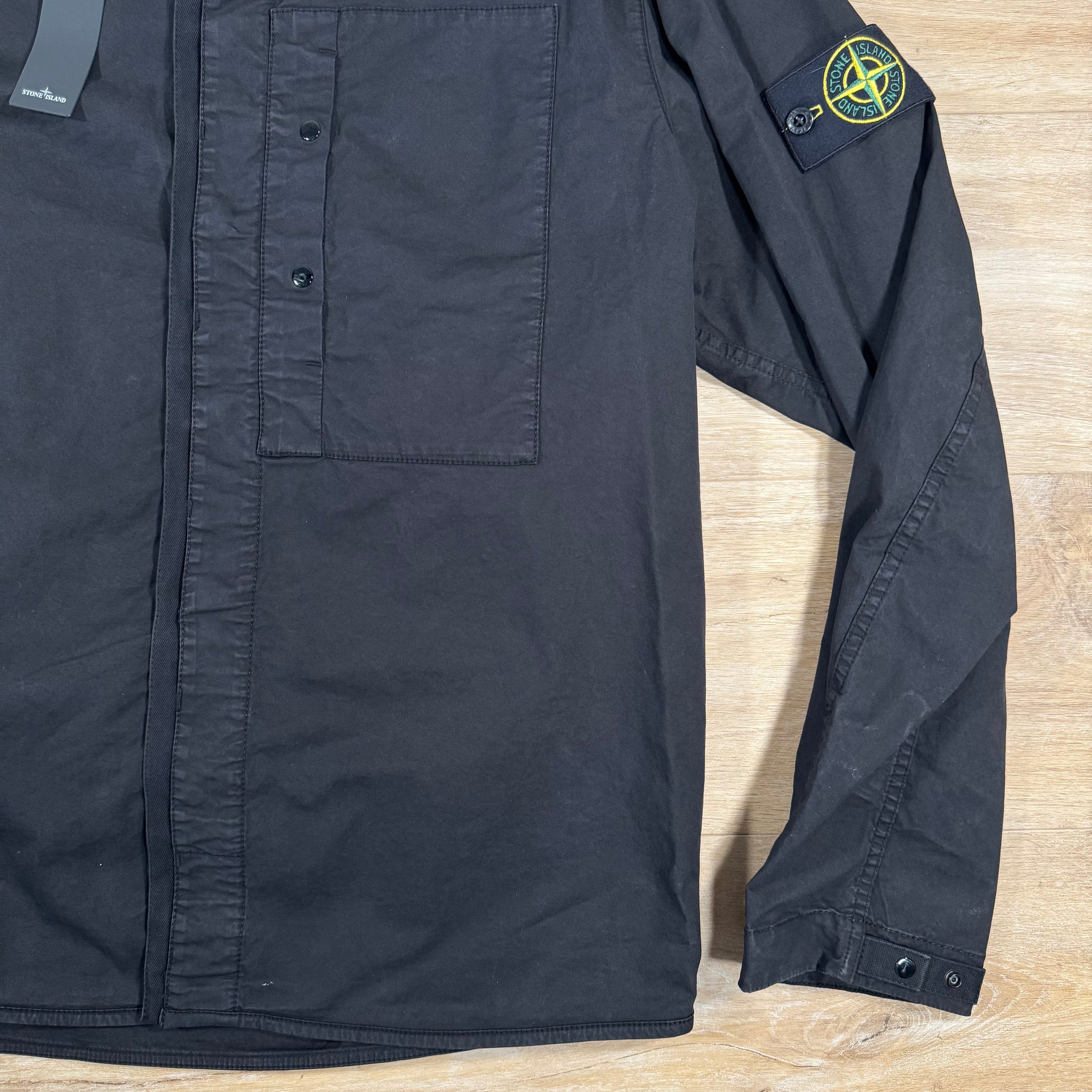 Stone Island Supima Twill Stretch-TC Overshirt in Black -Usfansport