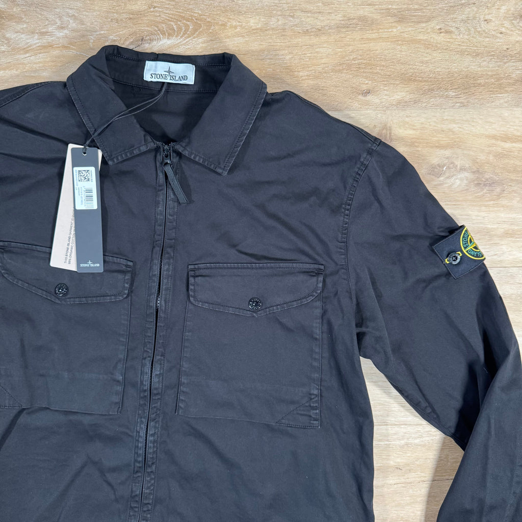 Stone Island Organic Stretch Cotton Overshirt in Black -Usfansport