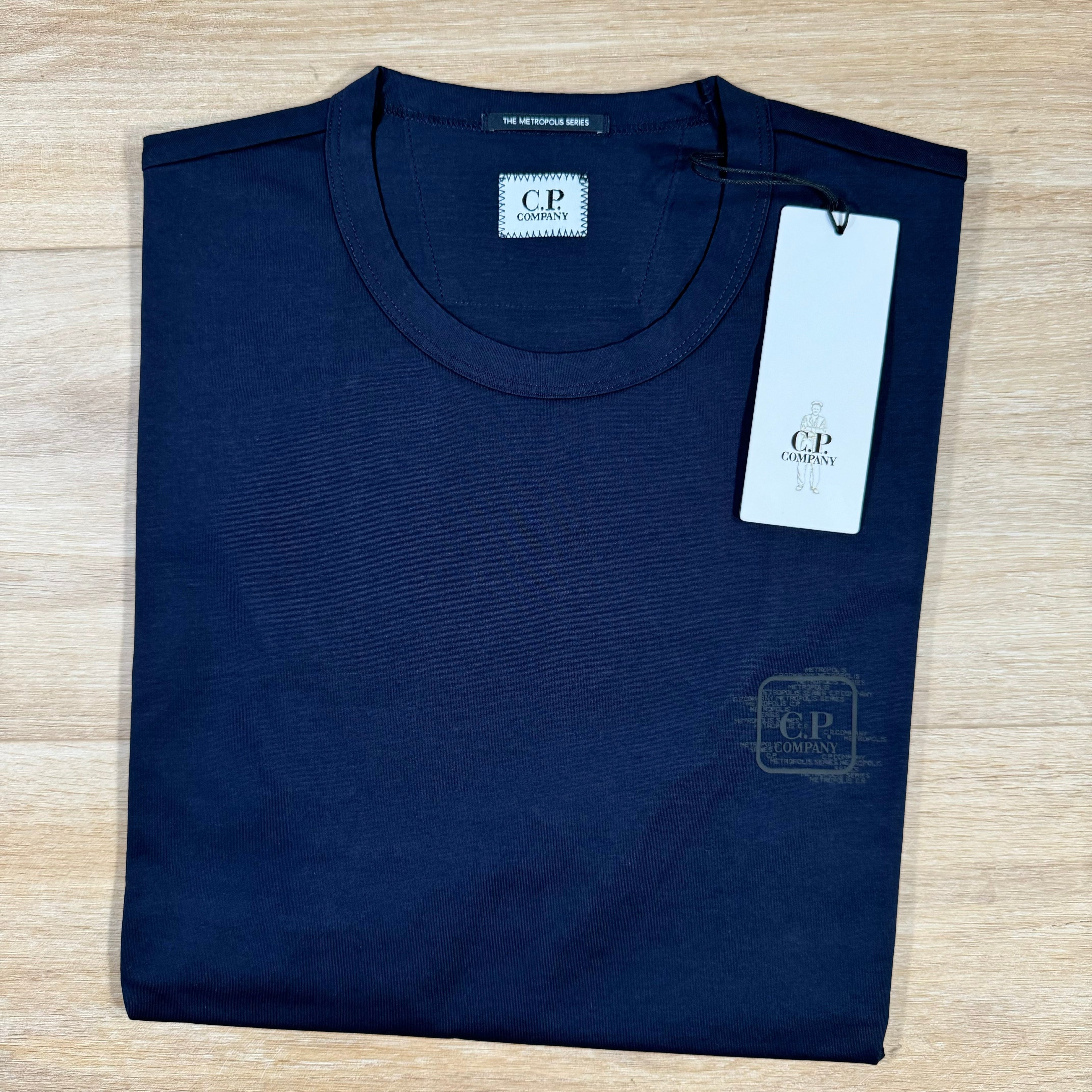 CP Company Metropolis Mercerized Logo T-Shirt in Navy -Usfansport