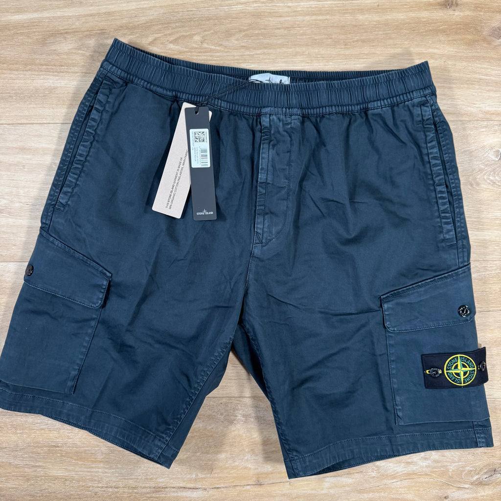 Stone Island Organic Stretch Cotton Cargo Bermuda Shorts in Navy -Usfansport