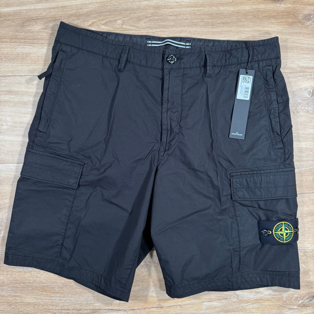 Stone Island Stretch Tela Cargo Bermuda Shorts in Black -Usfansport