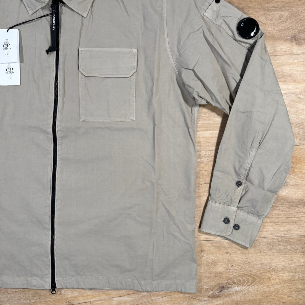CP Company Organic Gabardine Lens Overshirt in Vintage Khaki -Usfansport