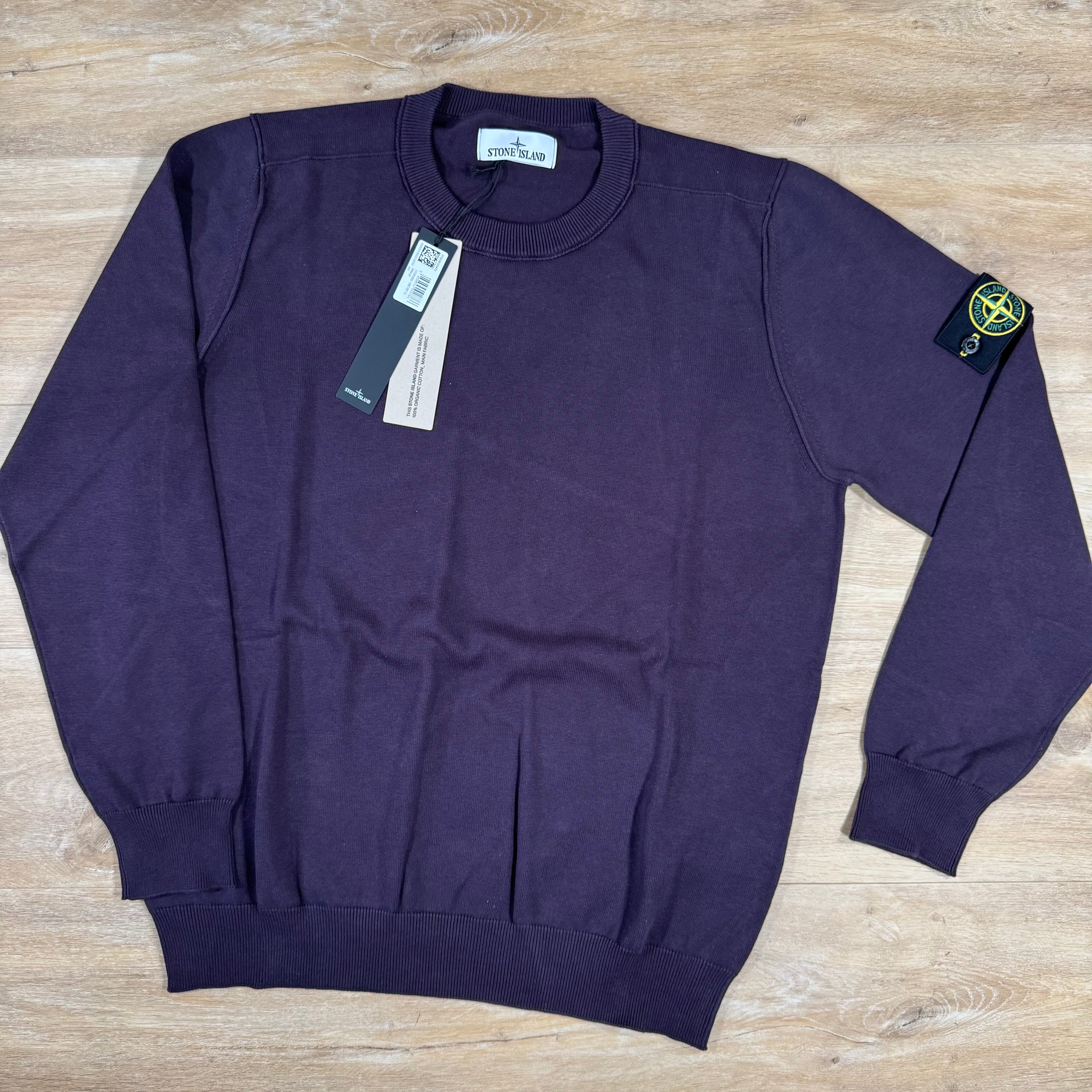 Stone Island Soft Organic Cotton Crewneck Jumper in Burgundy -Usfansport