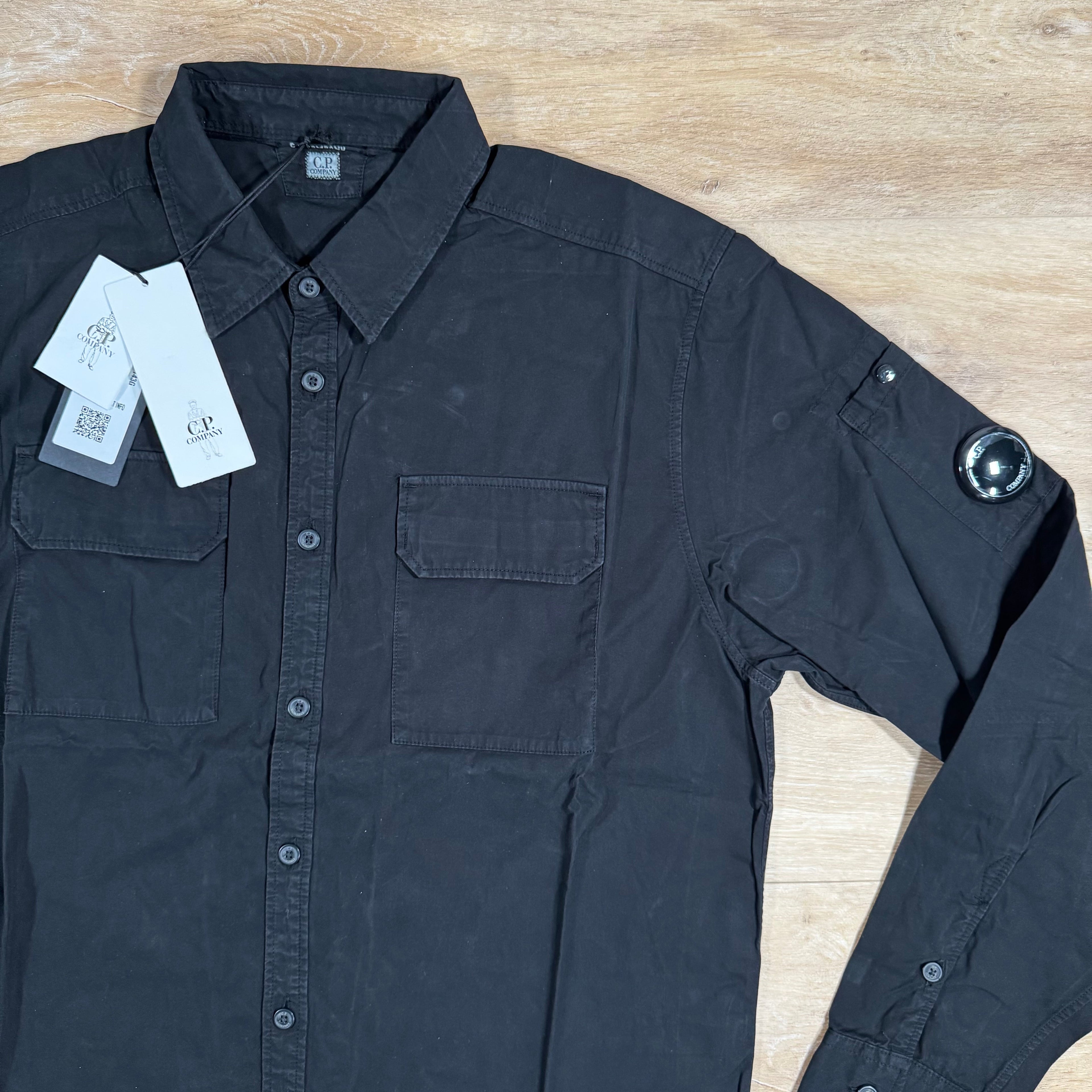 CP Company Gabardine Buttoned Lens Shirt in Black -Usfansport