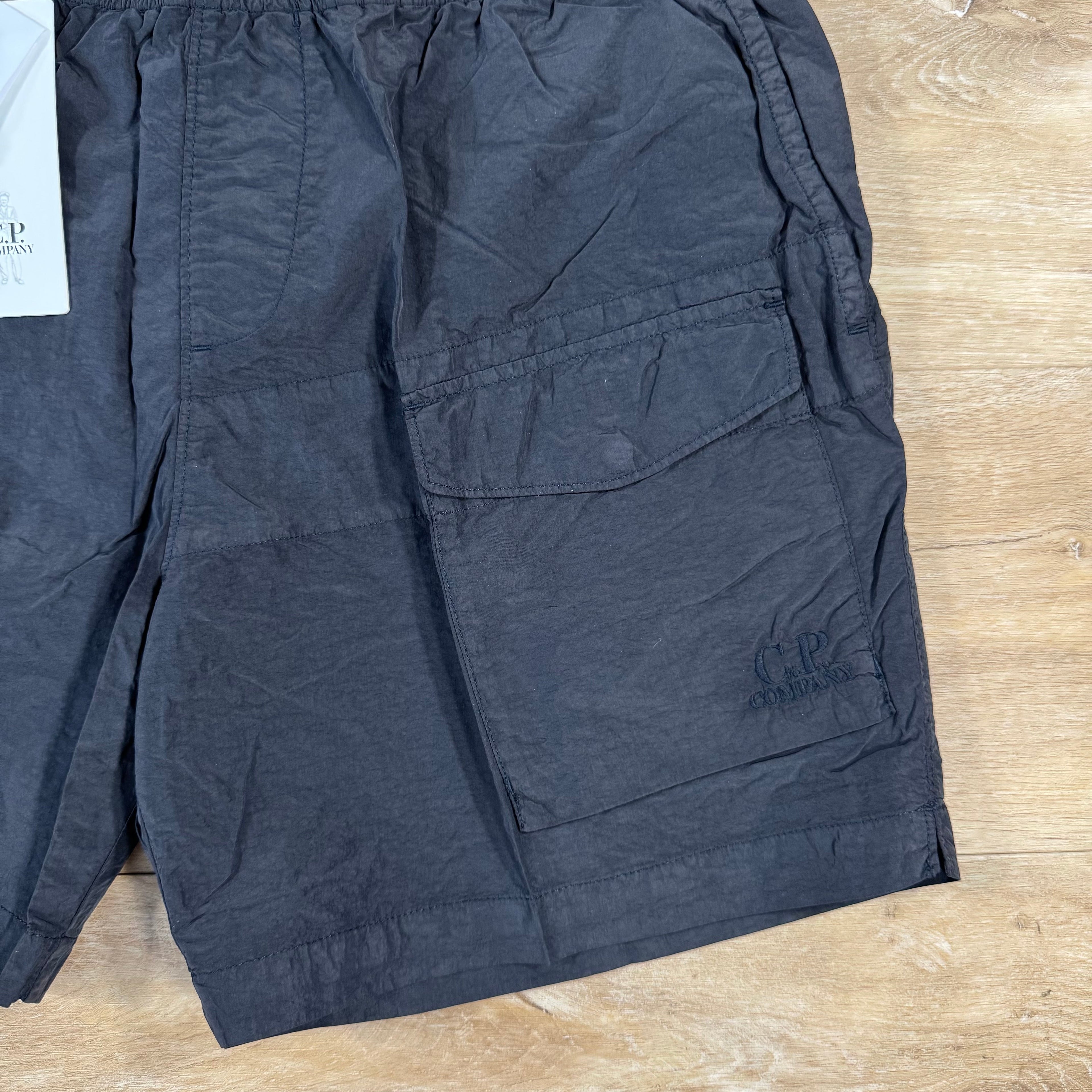 CP Company Flatt Nylon Logo Swim Shorts in Navy -Usfansport