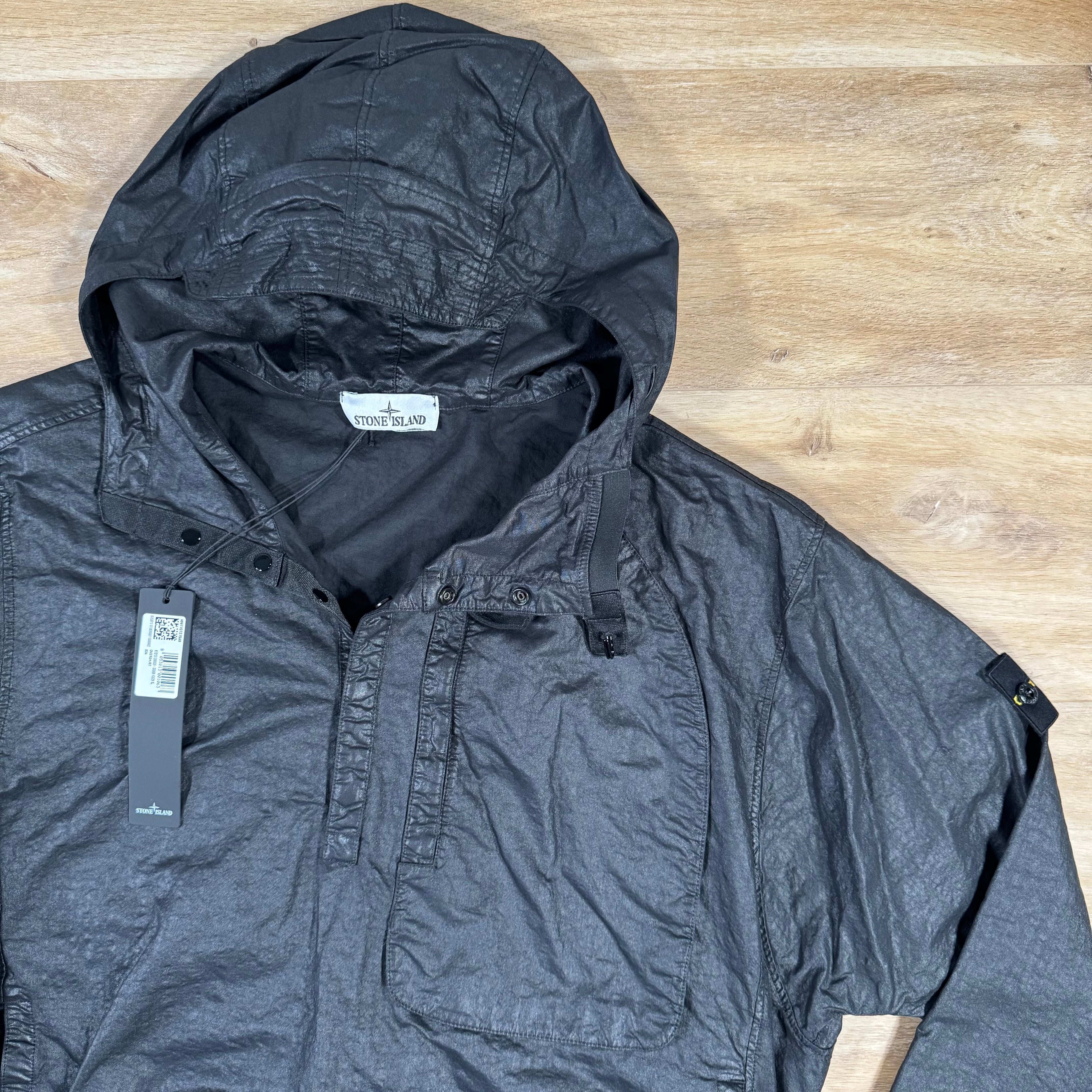 Stone Island Organic Look Nylon Panama-TC Anorak Jacket in Black -Usfansport