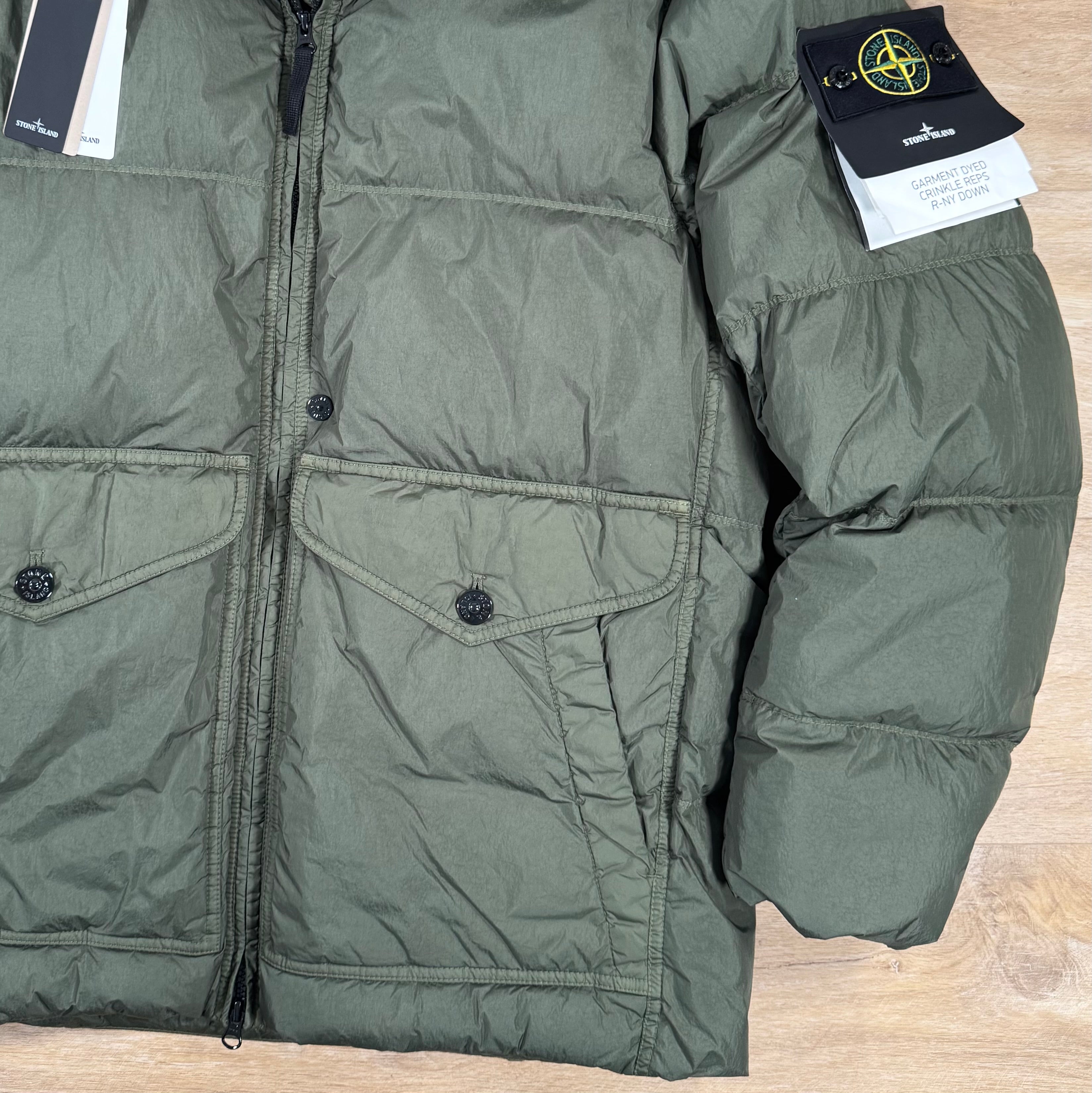 Stone Island Crinkle Reps R-NY Down Parka in Musk Green -Usfansport