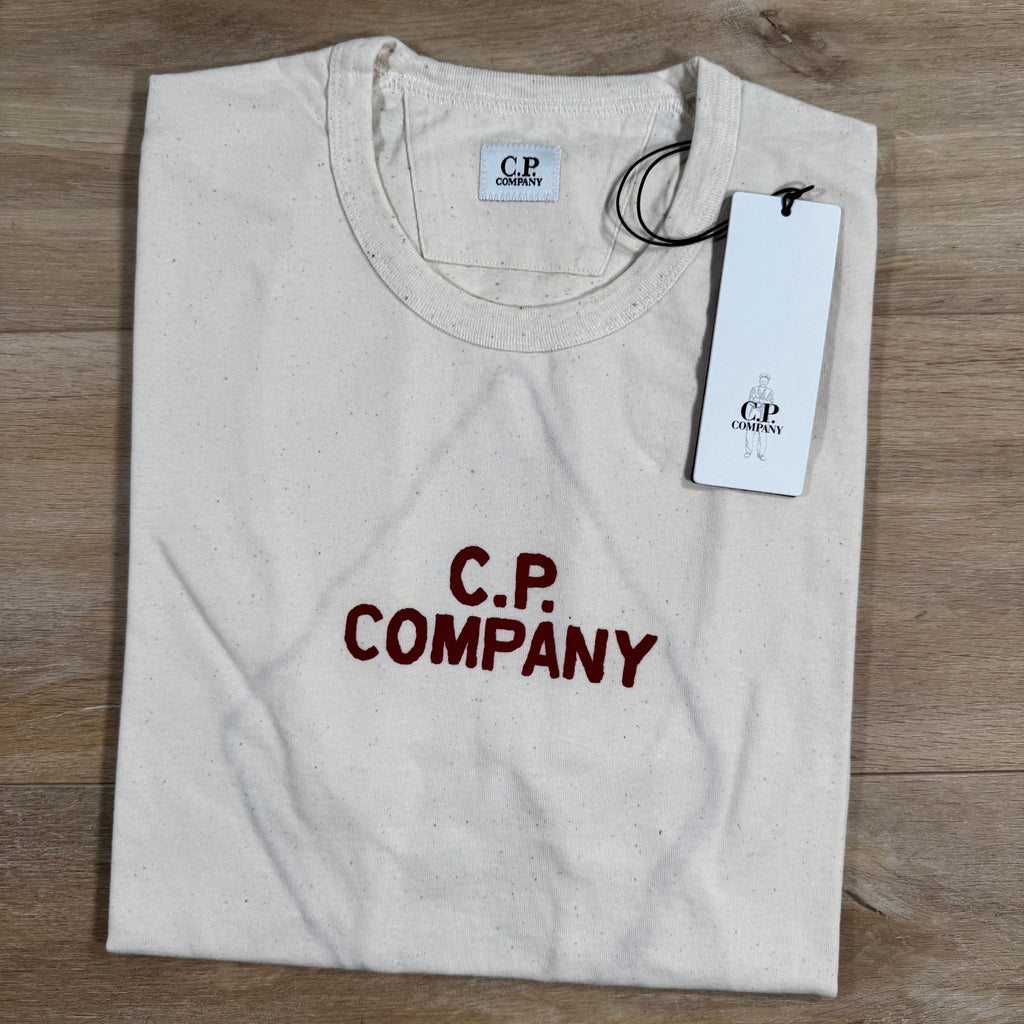 CP Company Natural Jersey Logo T-Shirt in Pistachio Shell - Beige -Usfansport