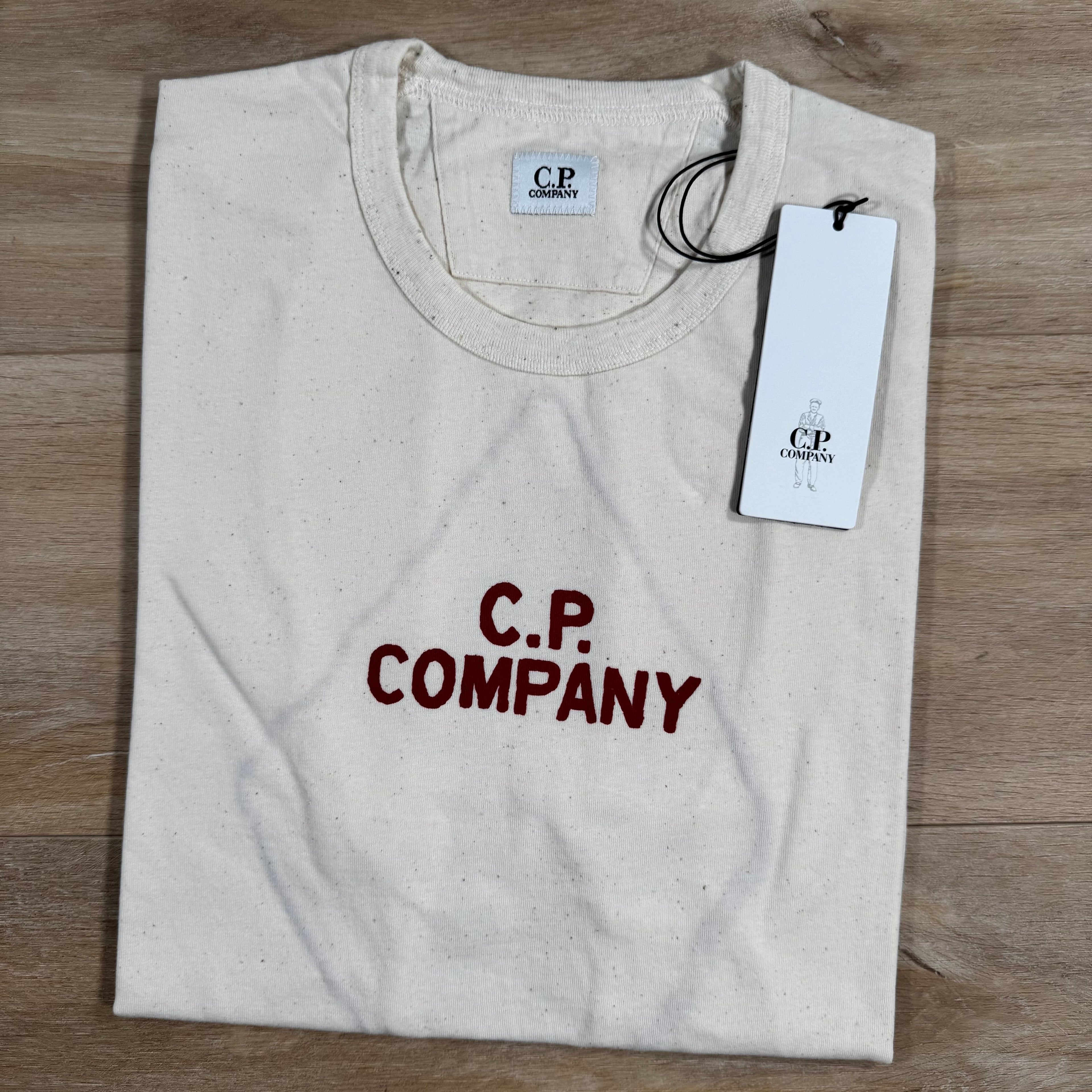 CP Company Natural Jersey Logo T-Shirt in Pistachio Shell - Beige -Usfansport
